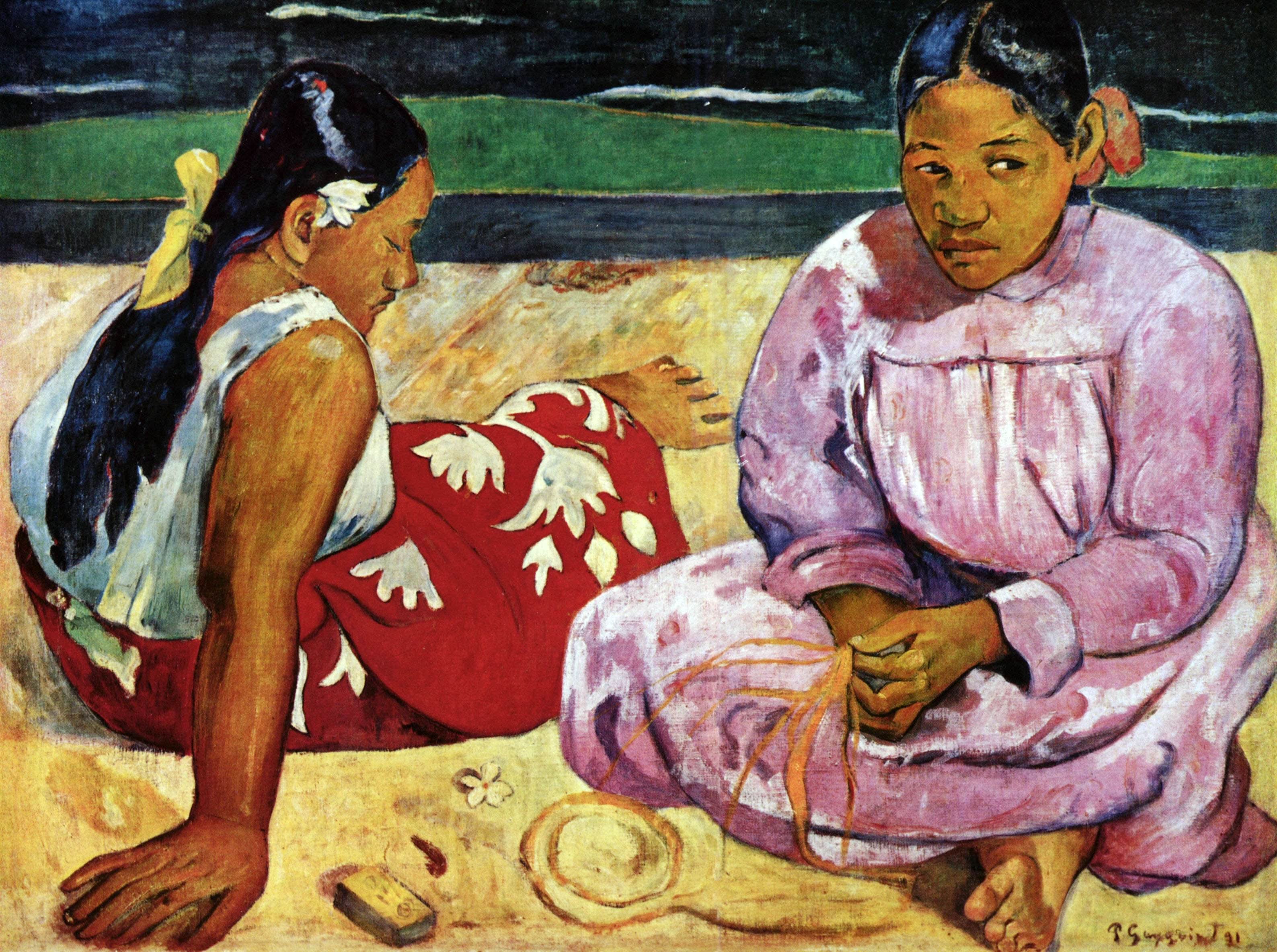 Tahitianische Frauen am Strand