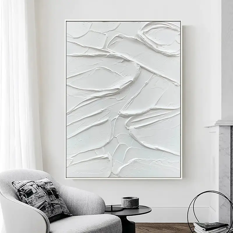 White Minimalist Textured Painting Canvas #MM003-Vertical