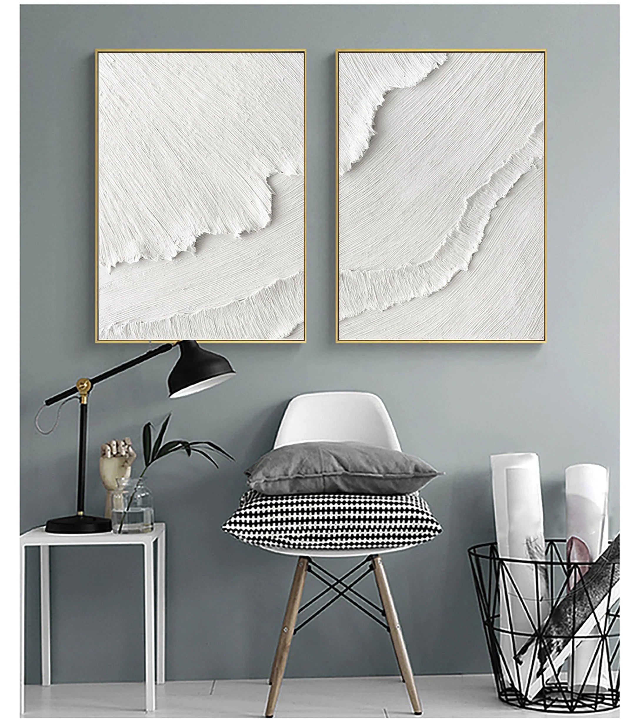 Set of 2 Plaster Art Large Painting Minimalistic Textured Wall Decor