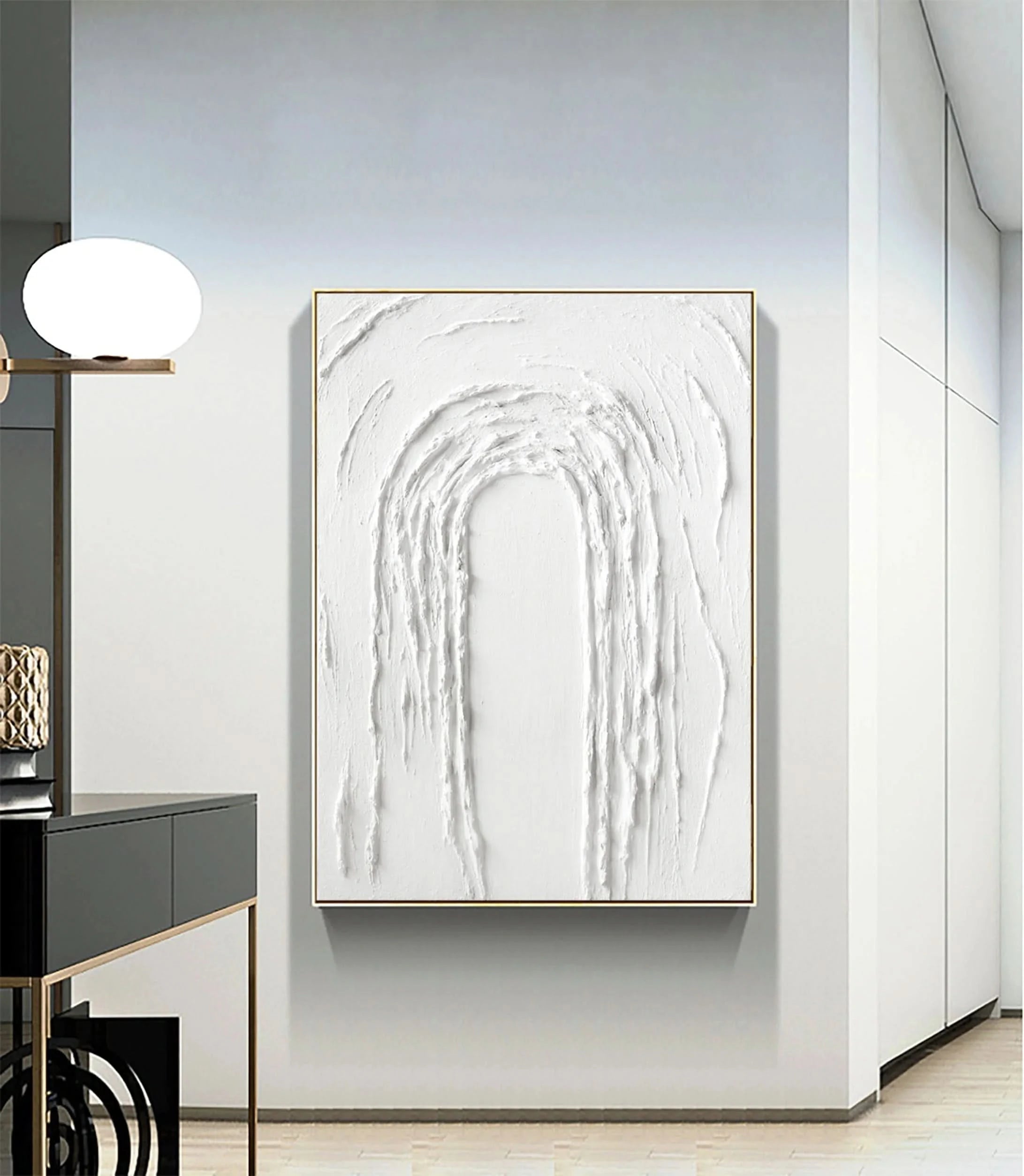 White Textured Plaster Large Painting on Canvas Handcrafted Room Decor