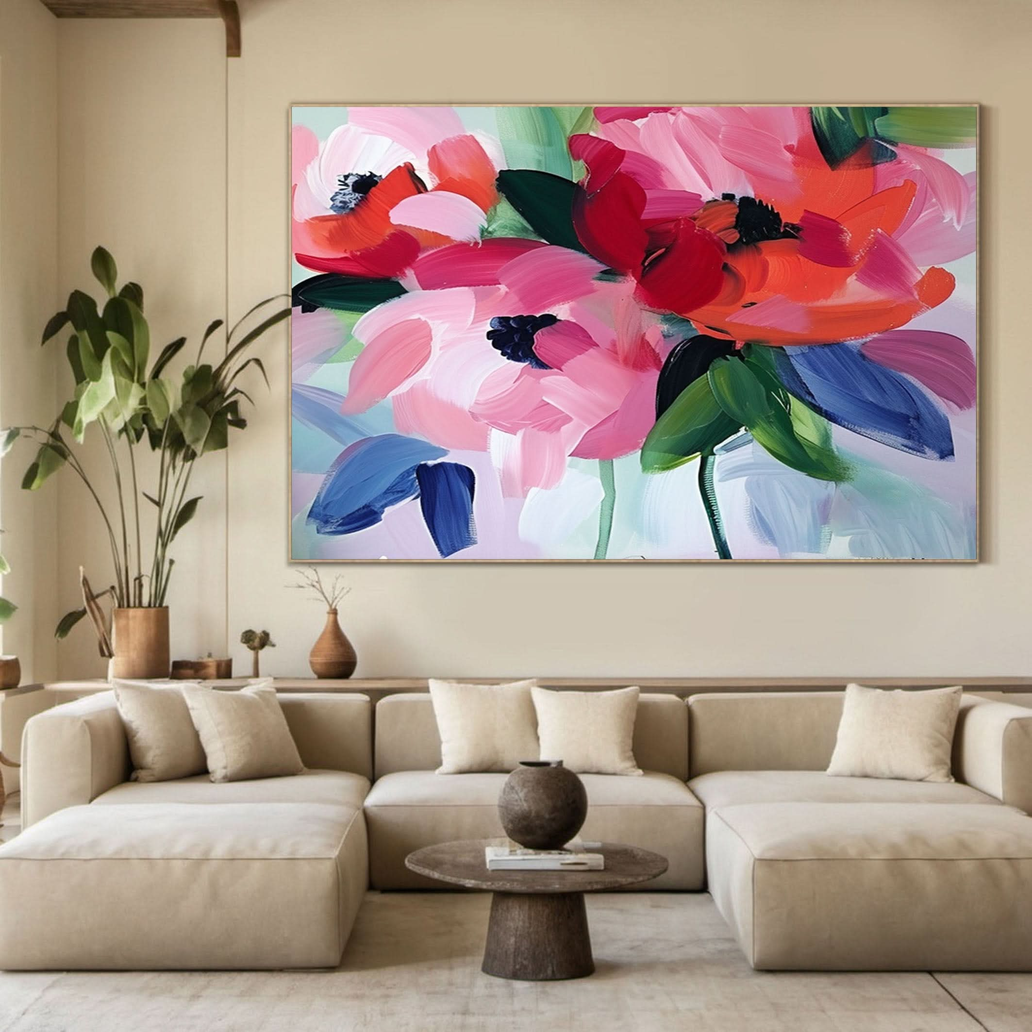 Vibrant Garden Floral Wall Art - Modern Abstract Flowers #FT 026