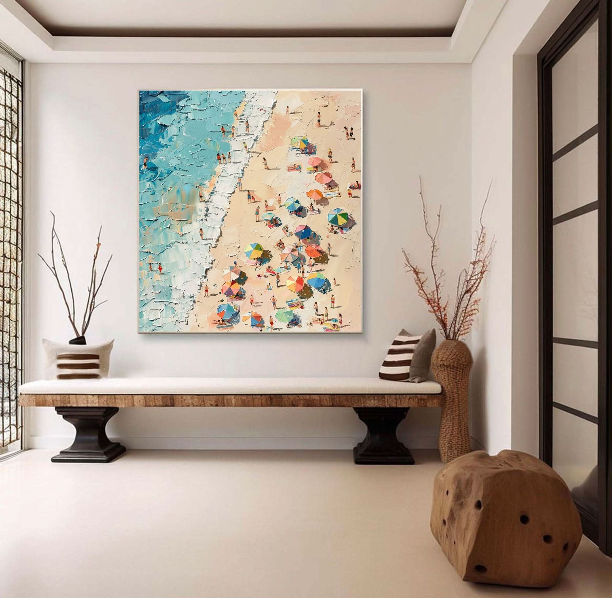 Sunny Beach Day Canvas Art Vibrant Coastal Wall Decor #OS 023