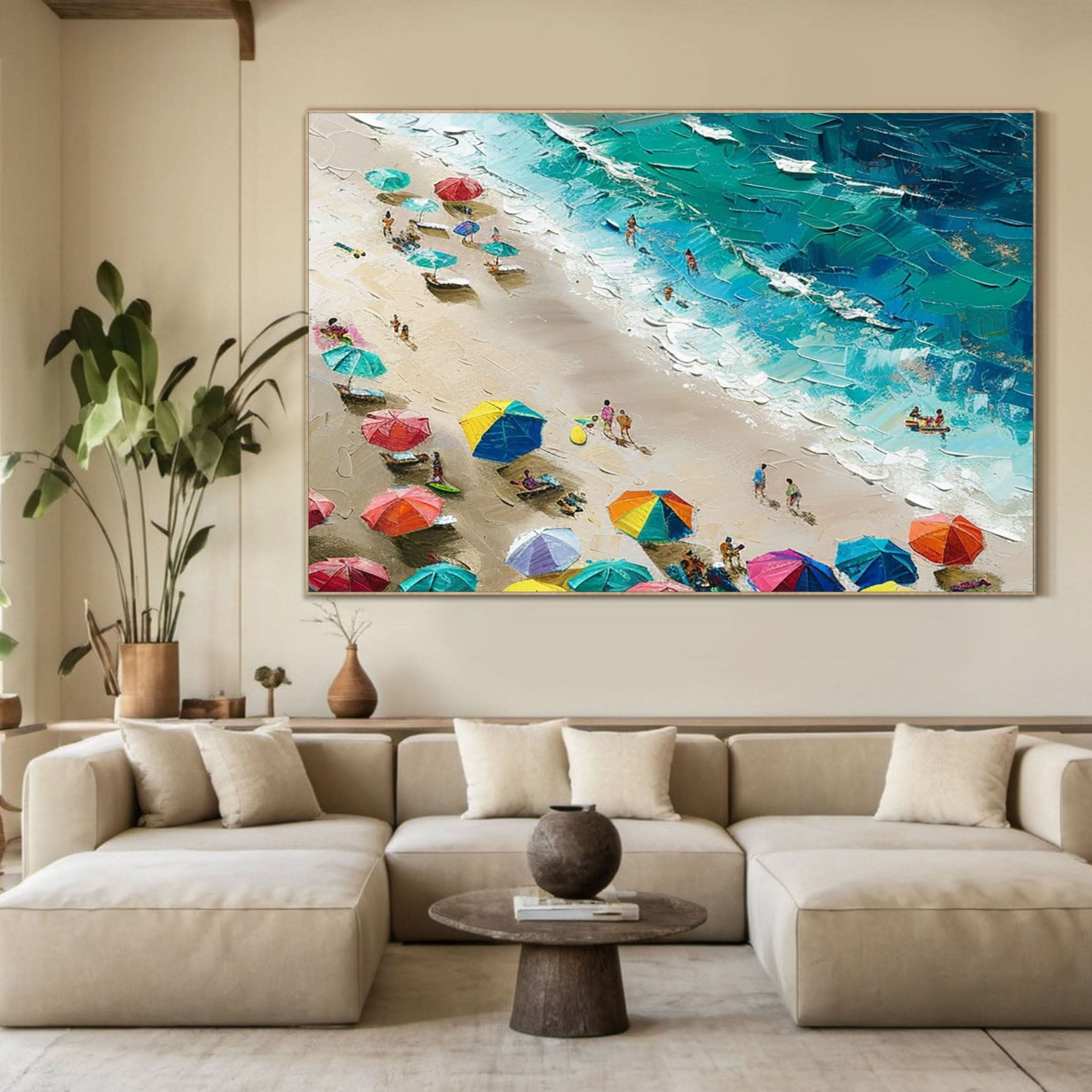 Coastal Wall Art Lively Beach Canvas Painting #OS 022