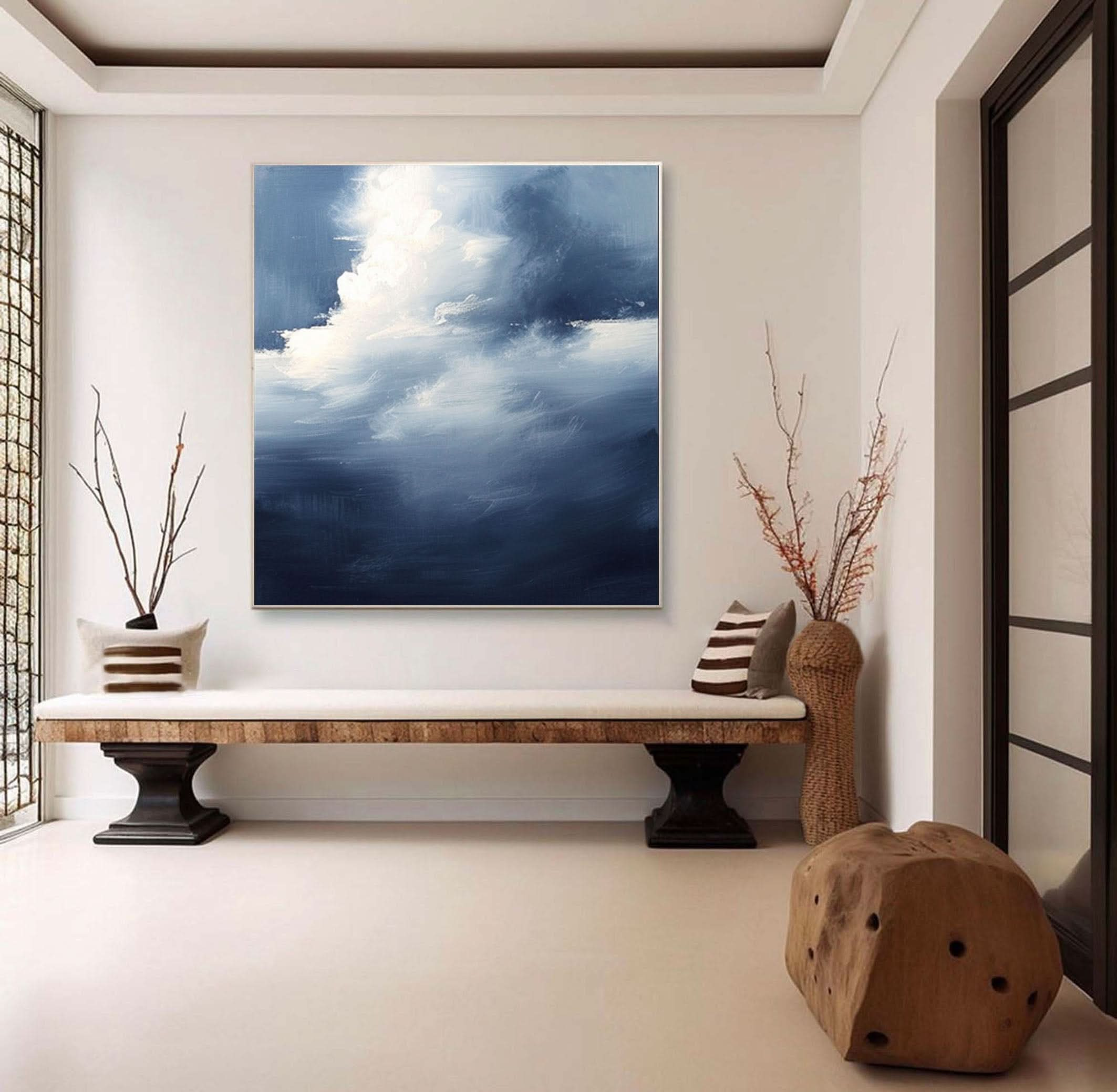 Serene Cloudscape Abstract Art Canvas Modern Sky Painting #OS 028