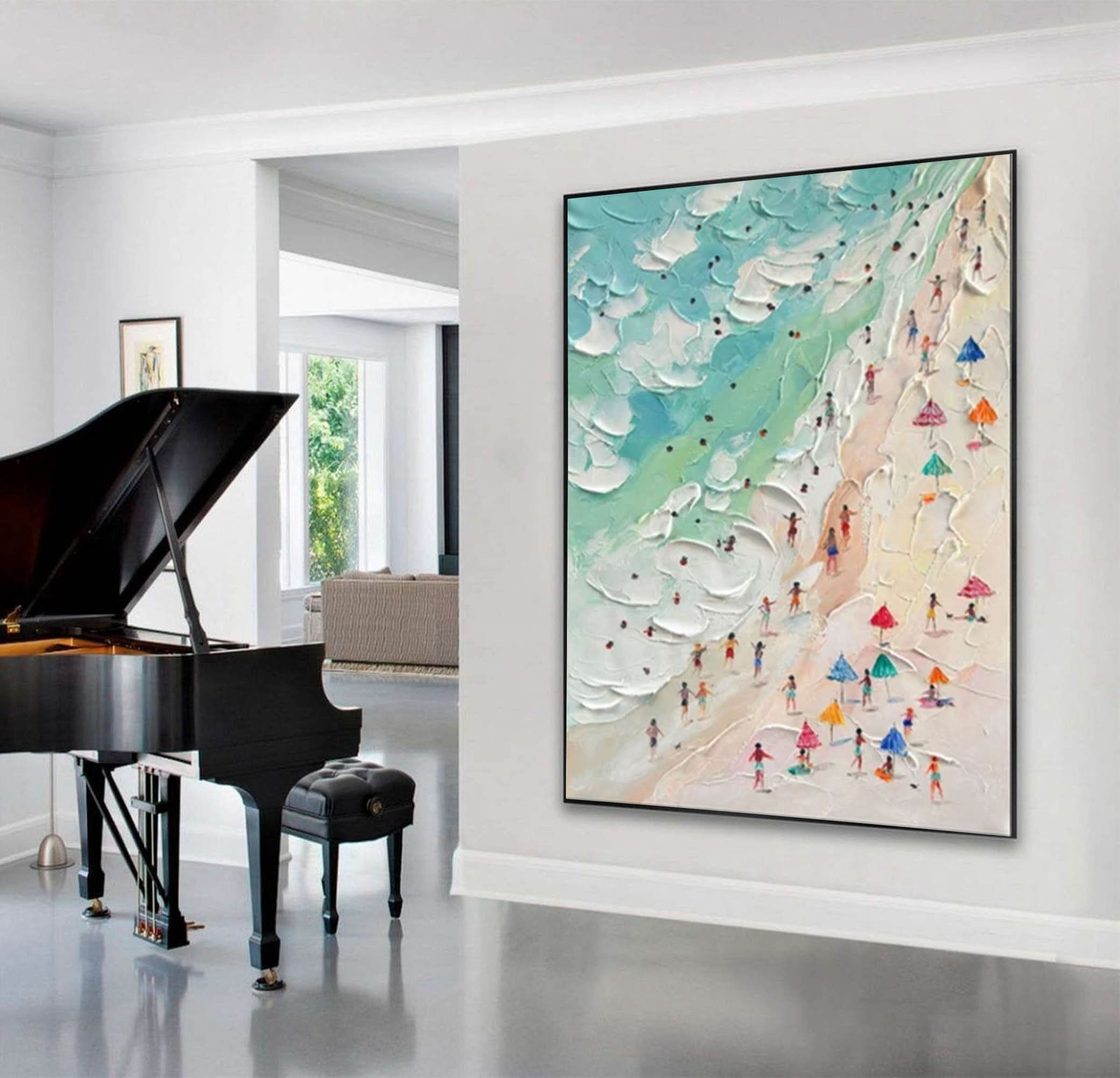 Coastal Wall Art Lively Beach Canvas Painting #OS 014