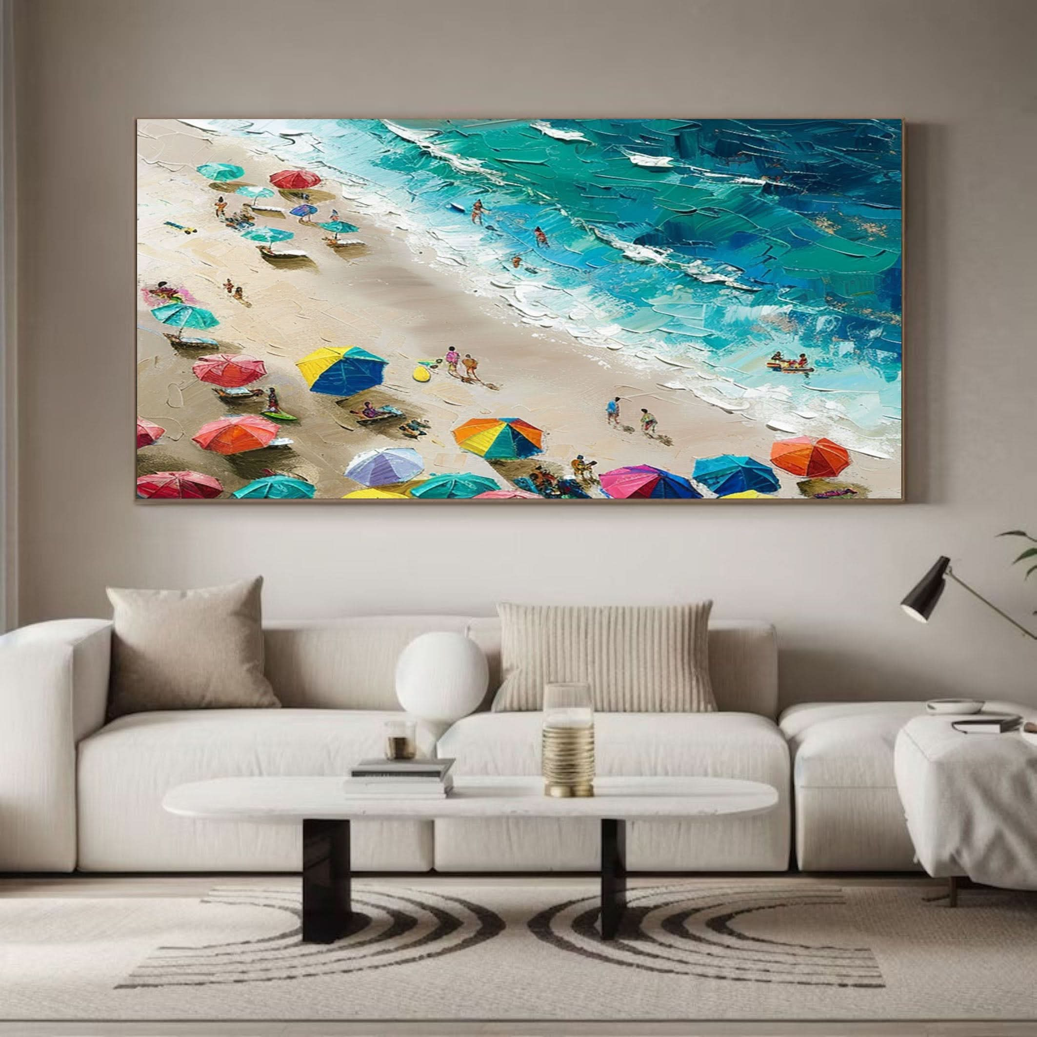 Coastal Wall Art Lively Beach Canvas Painting #OS 022