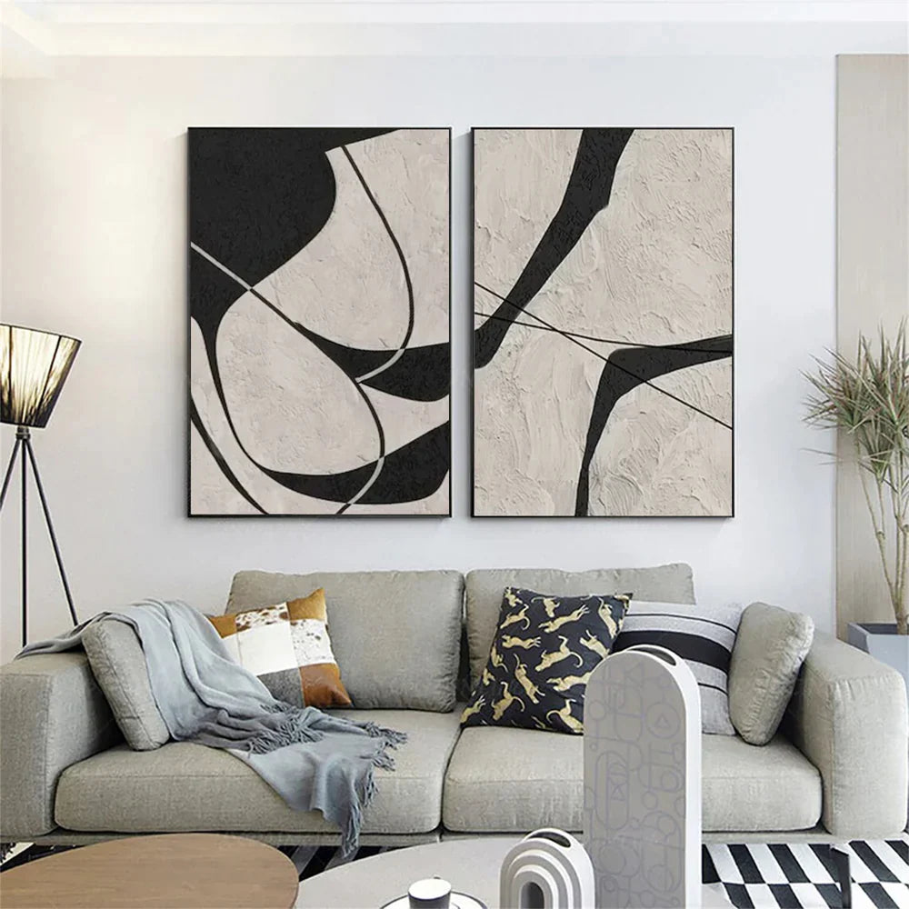 Beige & Black Abstract Textured Painting Set of 2 #WS325