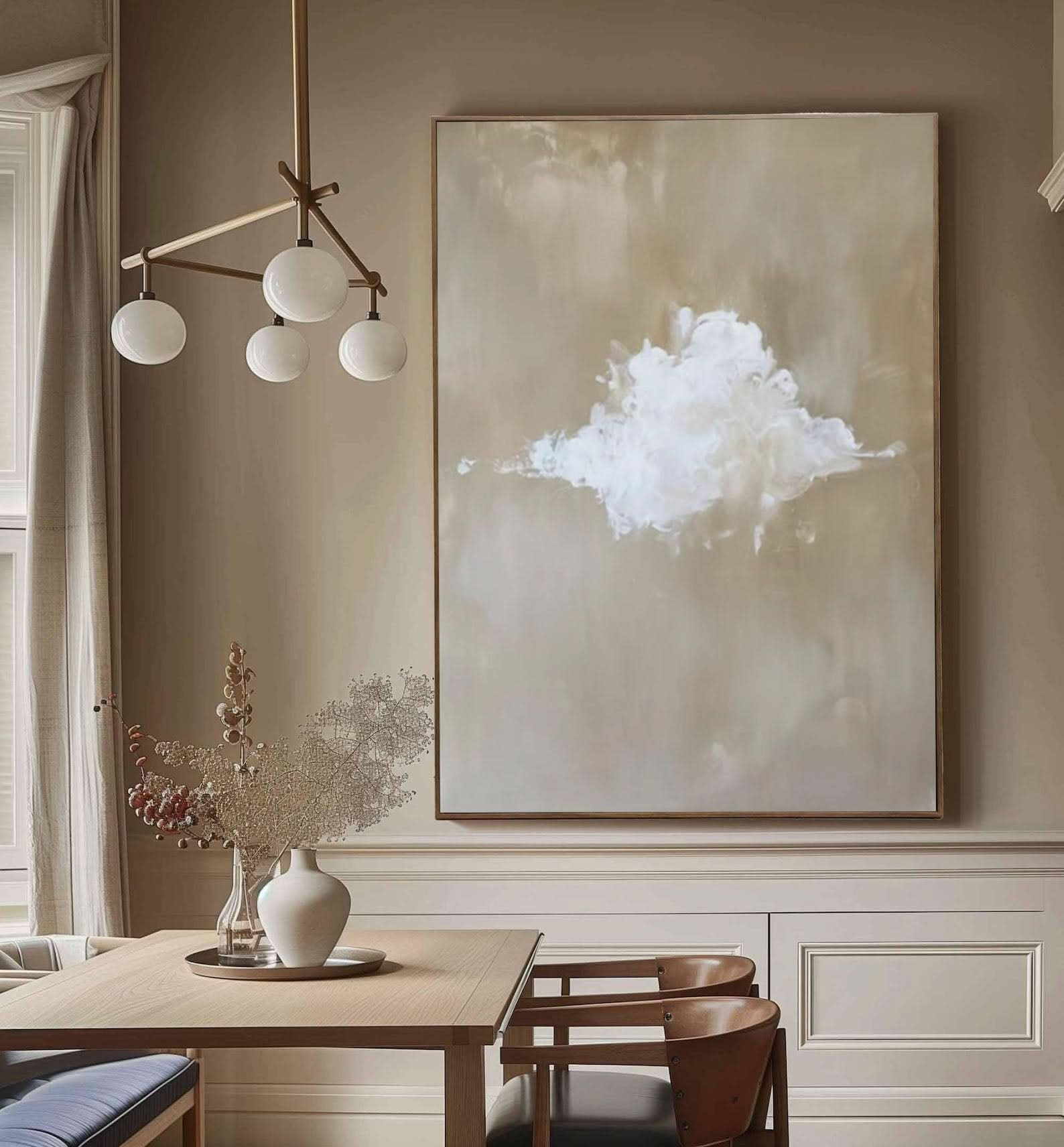 Tranquil Cloud Wall Art - Neutral Toned Canvas #OS 009