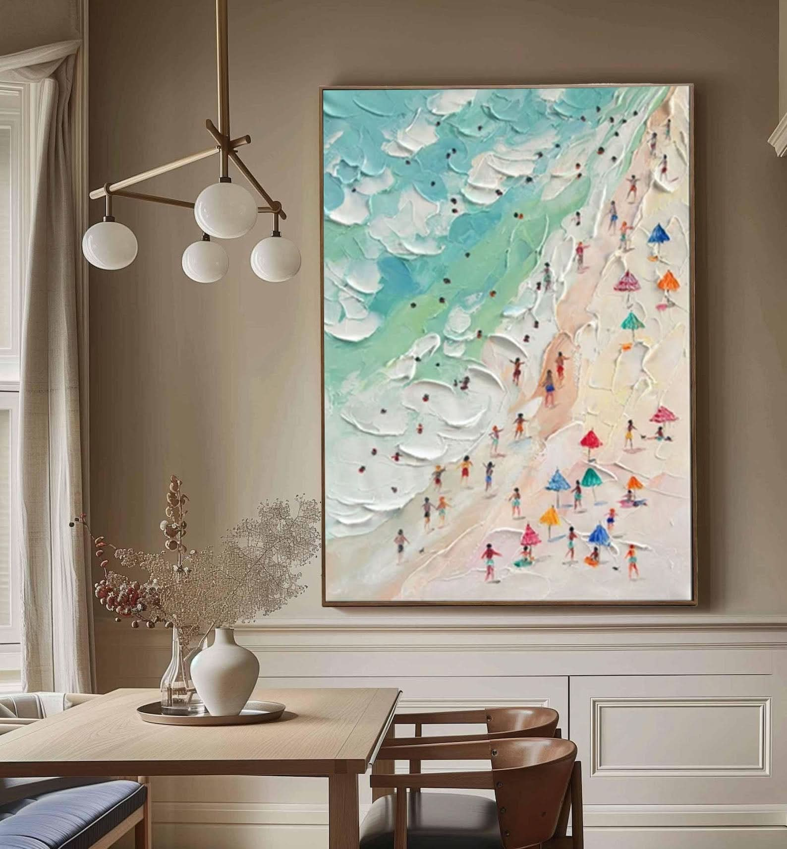 Coastal Wall Art Lively Beach Canvas Painting #OS 014