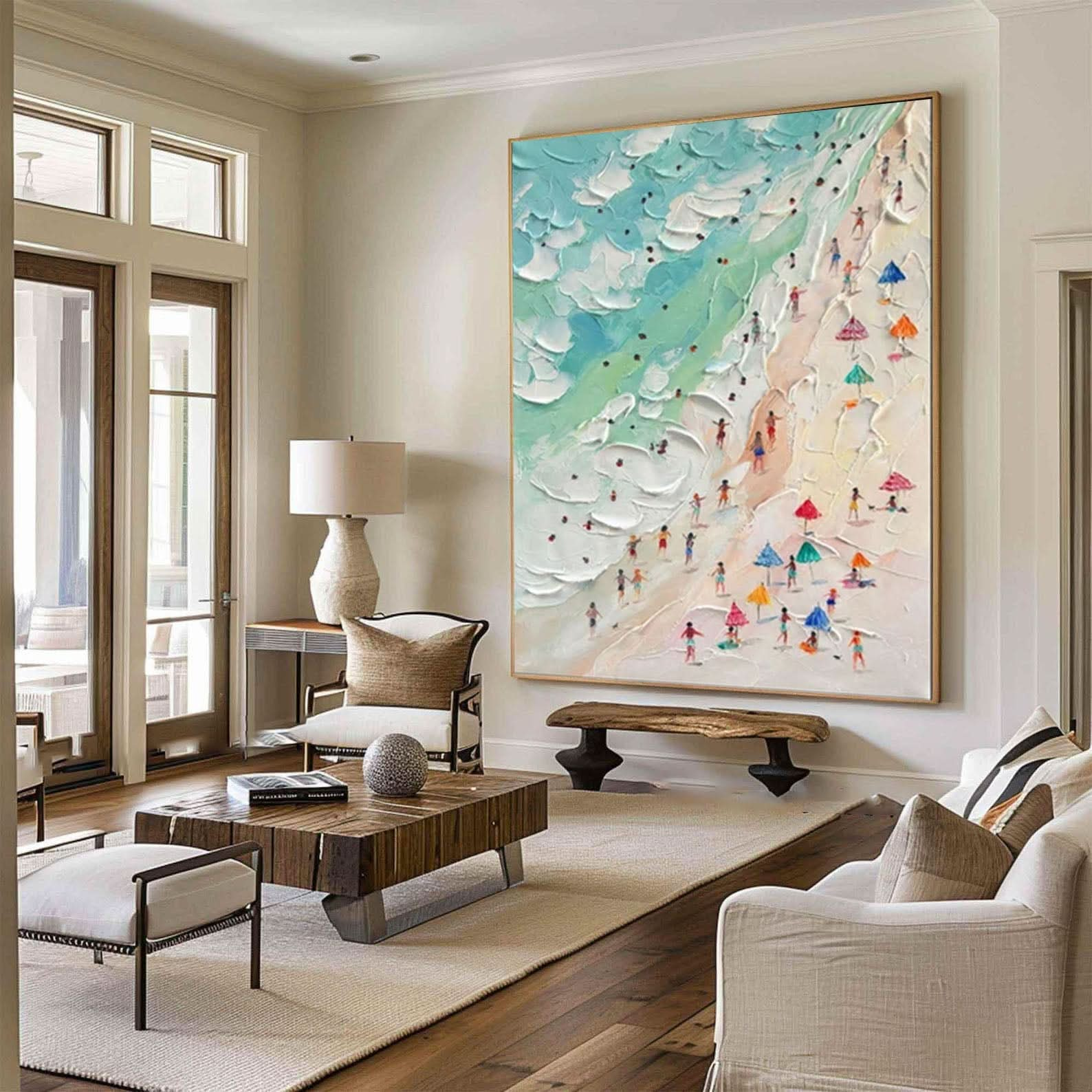 Coastal Wall Art Lively Beach Canvas Painting #OS 014