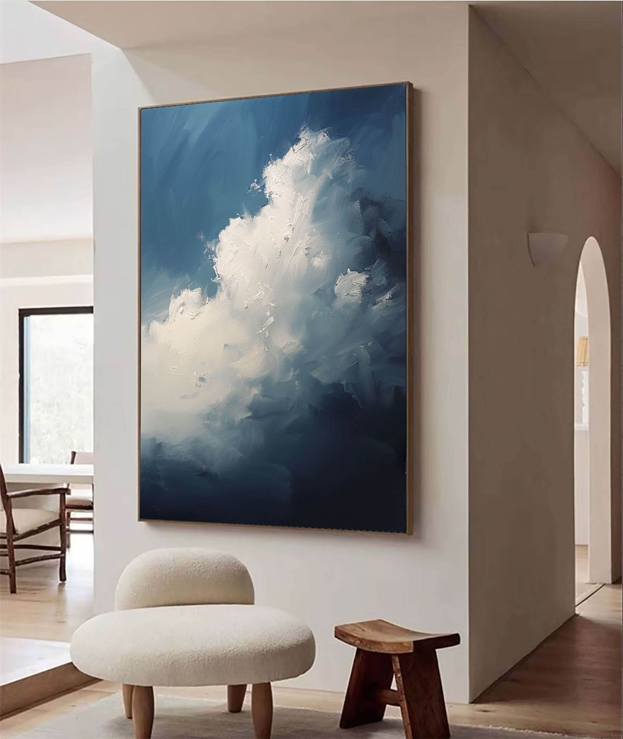 Serene Cloudscape Abstract Art Canvas Modern Sky Painting #OS 015