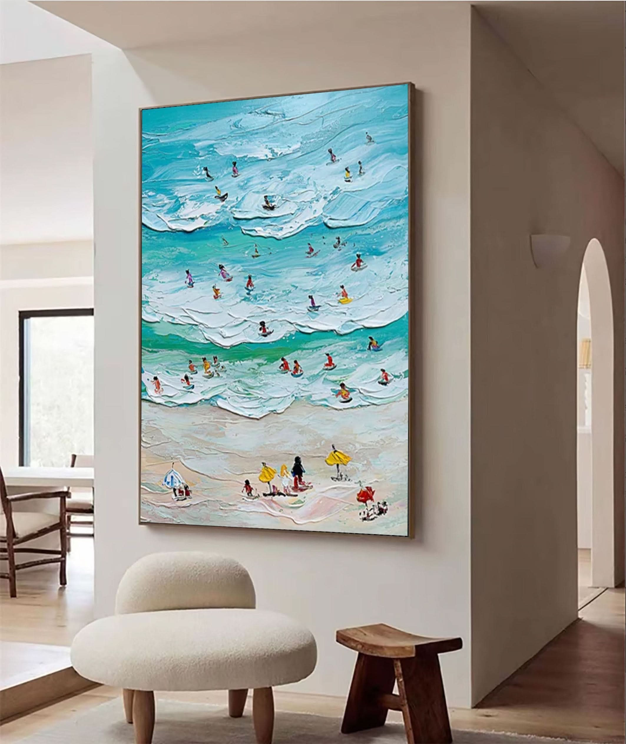 Vibrant Beach Scene Canvas Colorful Coastal Wall Art #OS 010