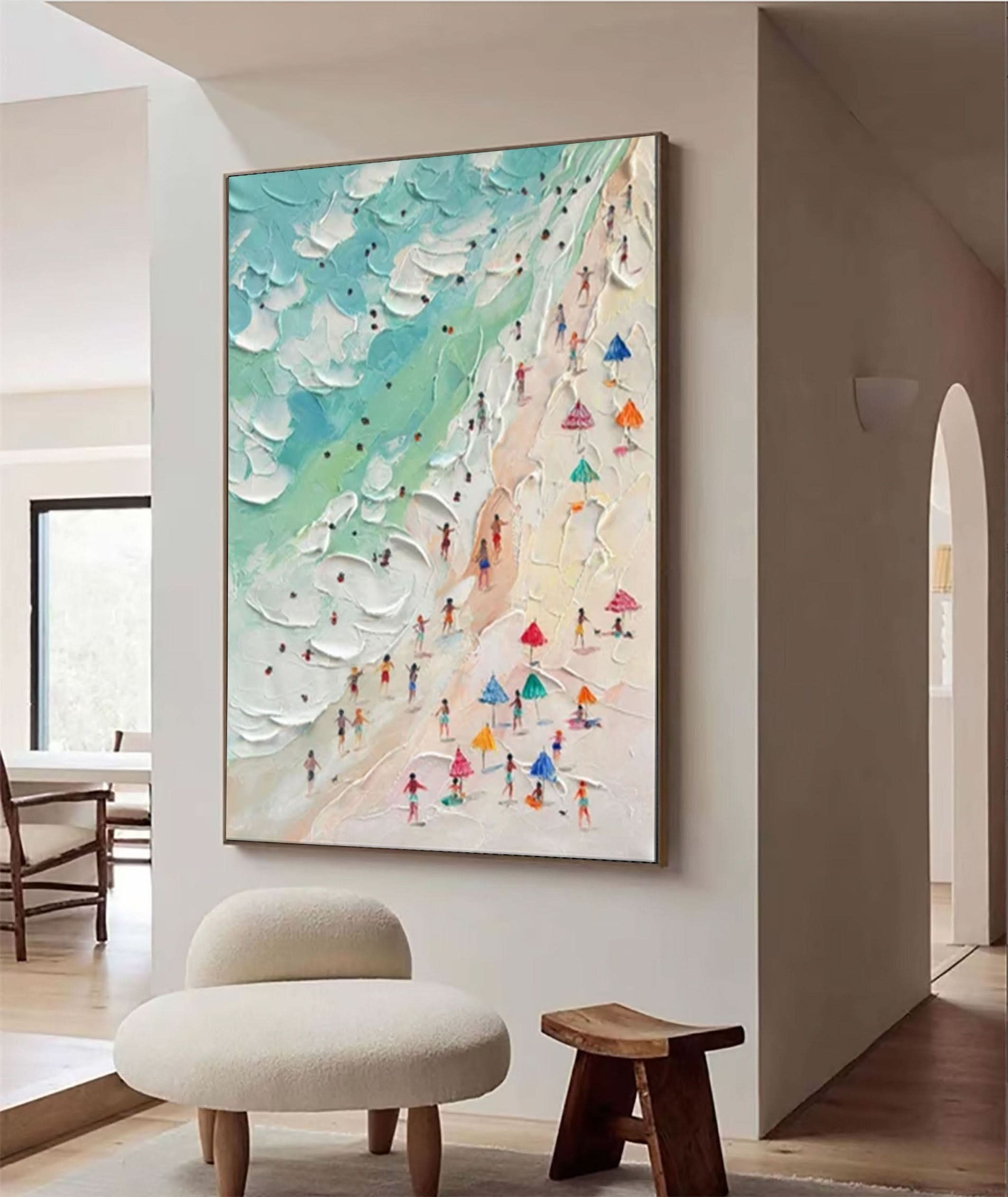 Coastal Wall Art Lively Beach Canvas Painting #OS 014