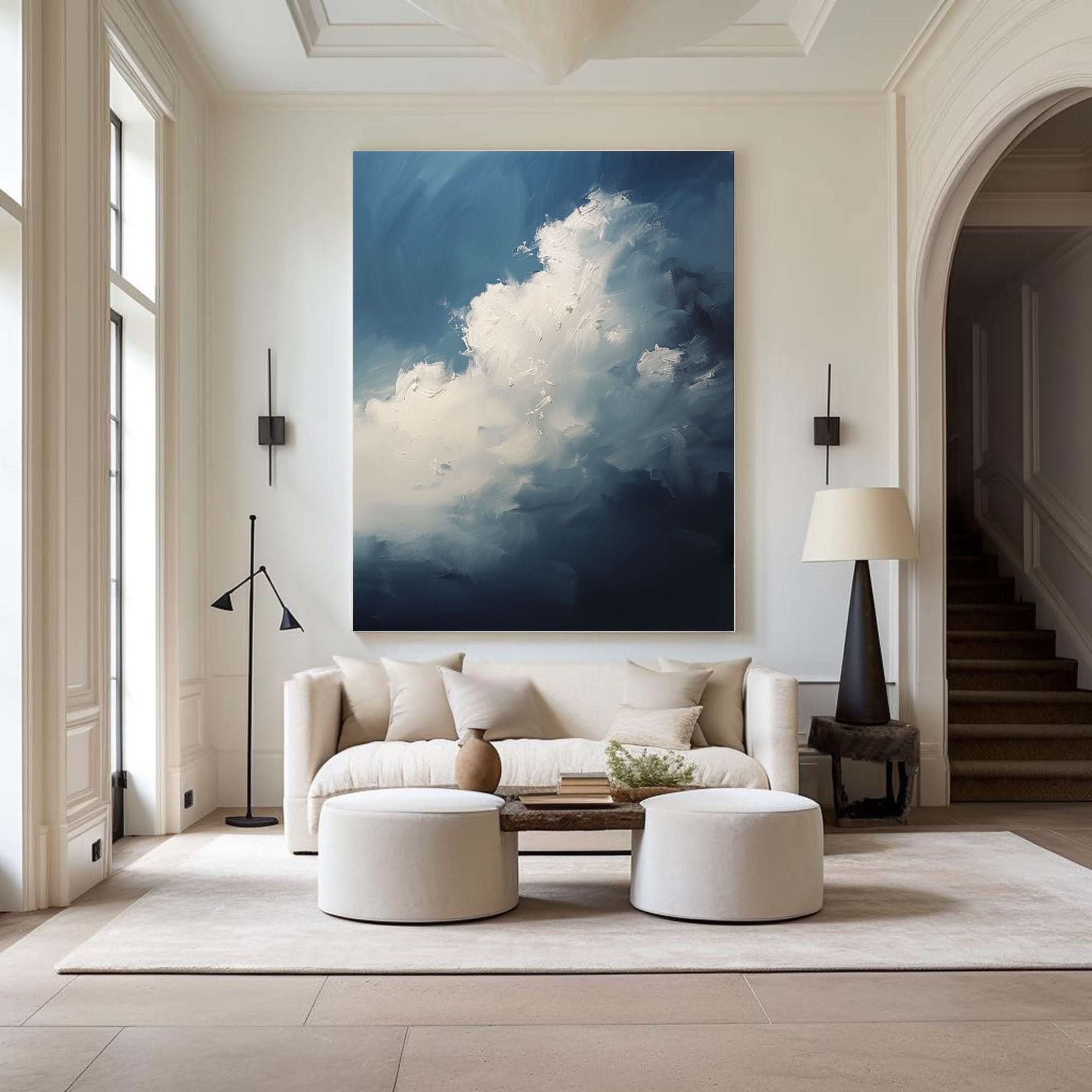 Serene Cloudscape Abstract Art Canvas Modern Sky Painting #OS 015