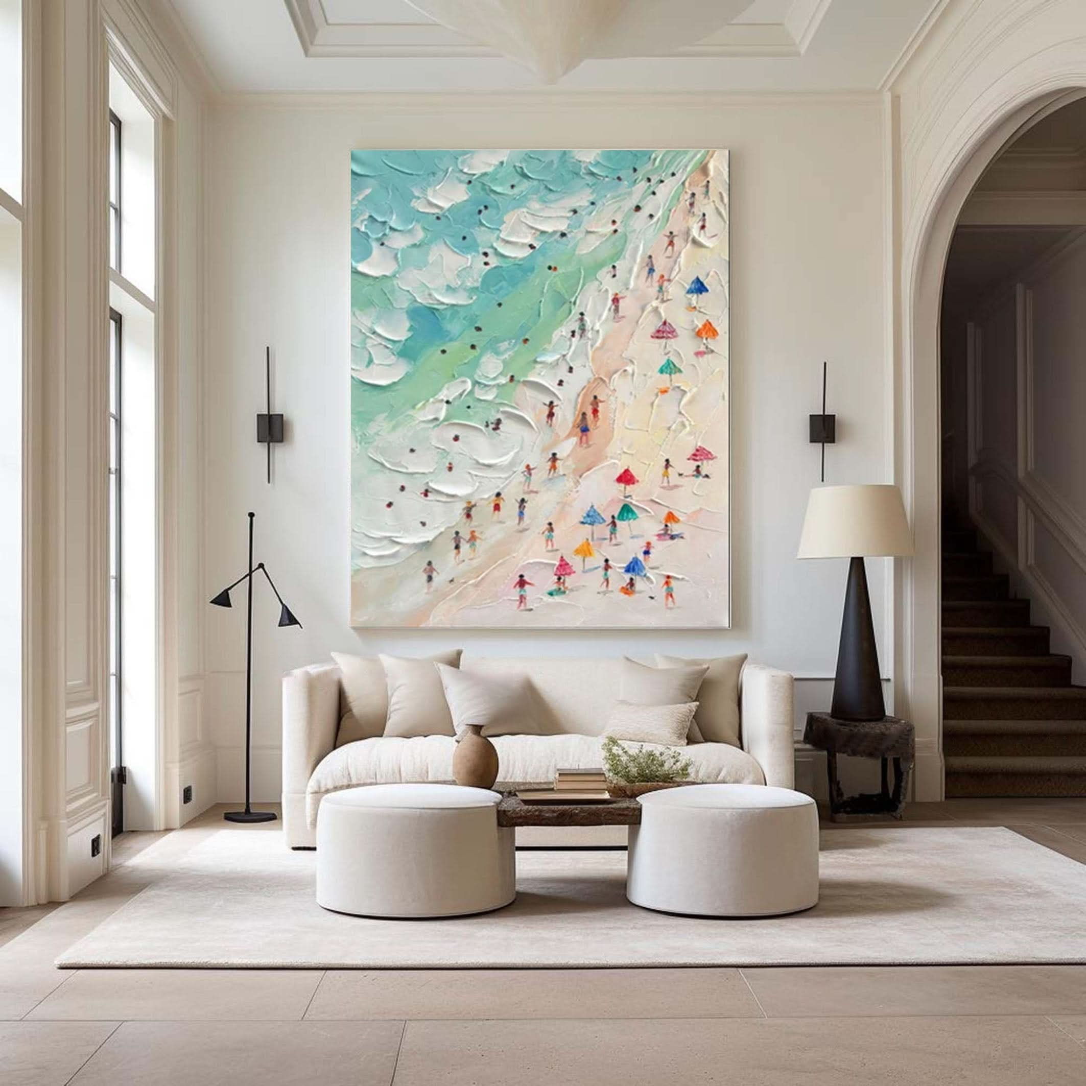 Coastal Wall Art Lively Beach Canvas Painting #OS 014