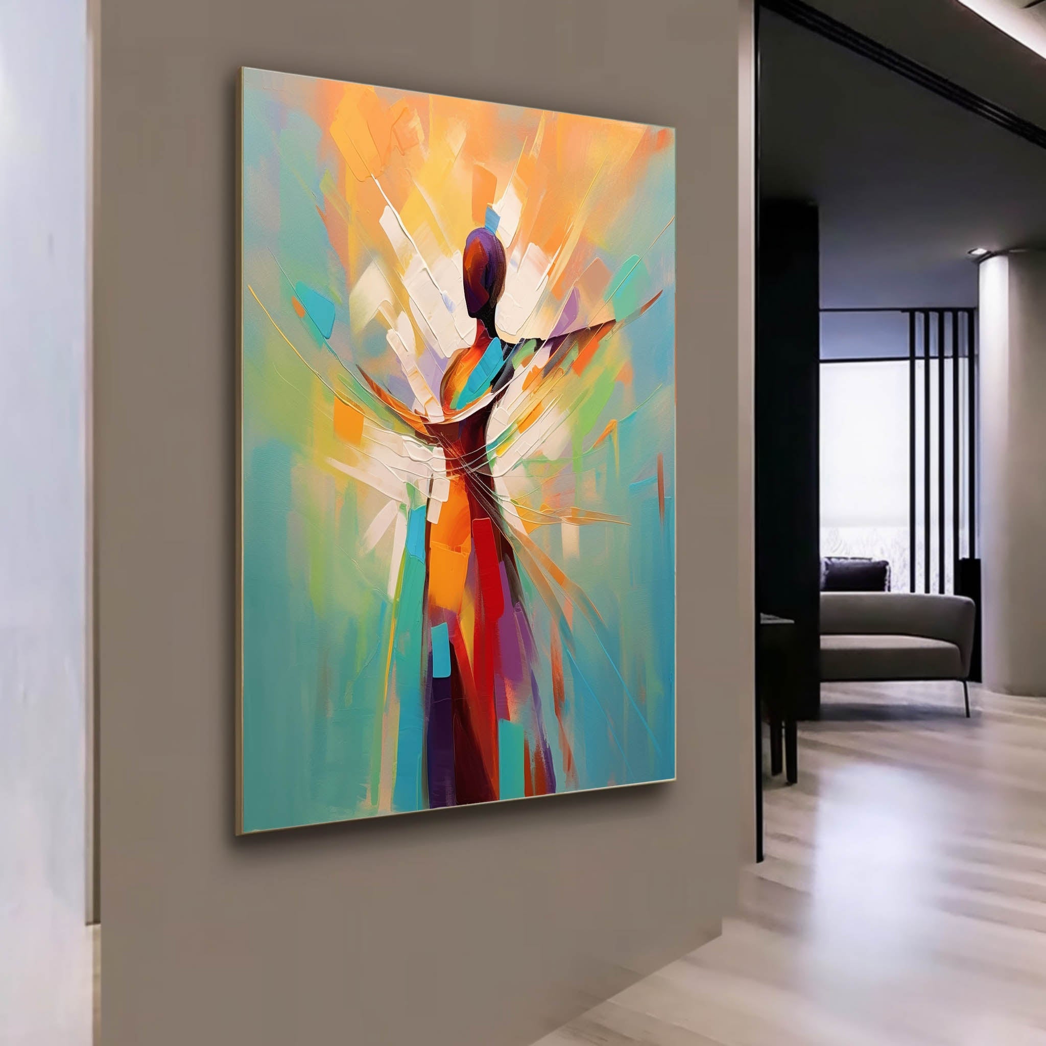 Palette Woman Oil Painting Palette Model Canvas Art Abstract People Art on Canvas Colorful Wall Art