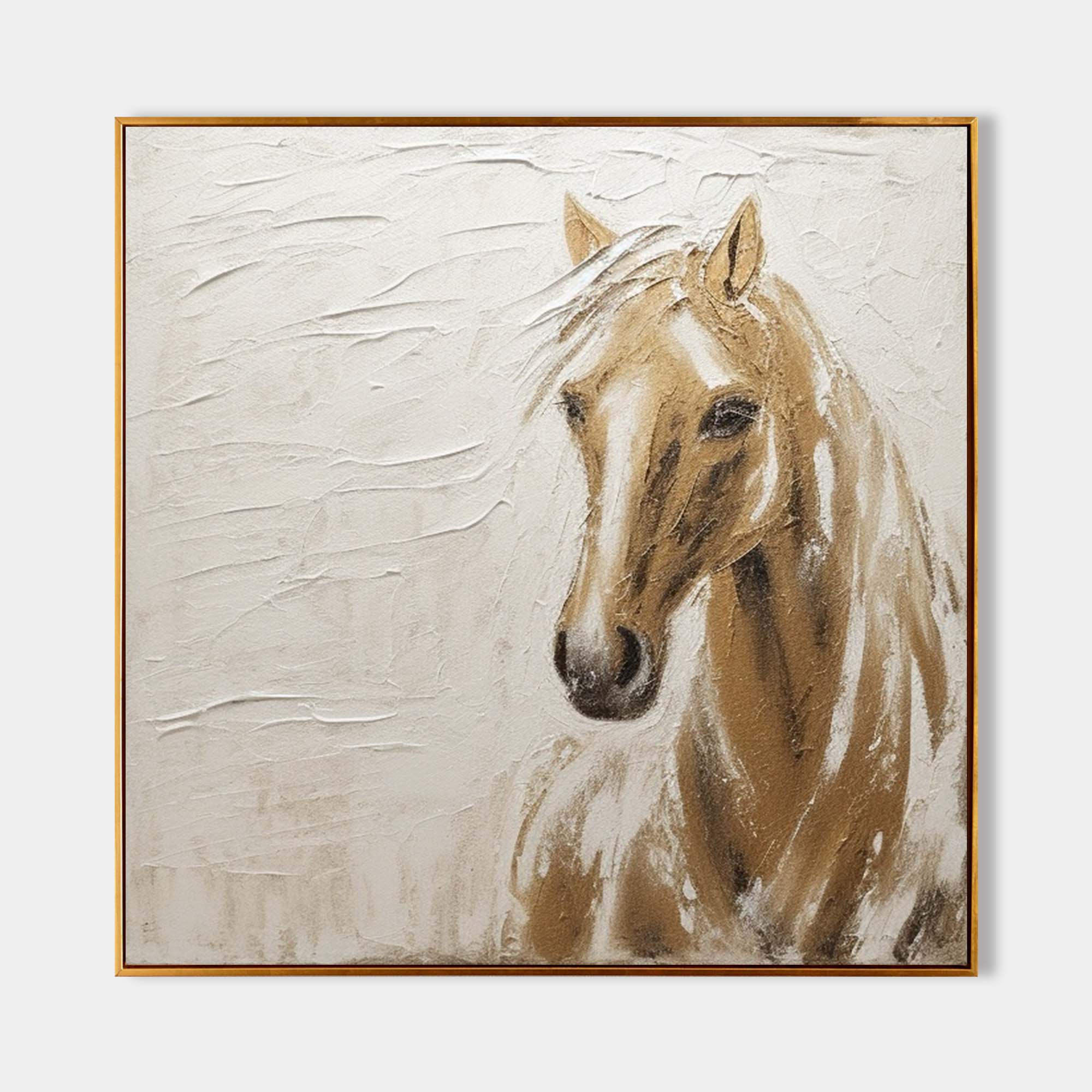 Beige and Brown Horse Texture Painting Wabi Sabi Art Horse Canvas Wall Art Neutral Minimalist Painting