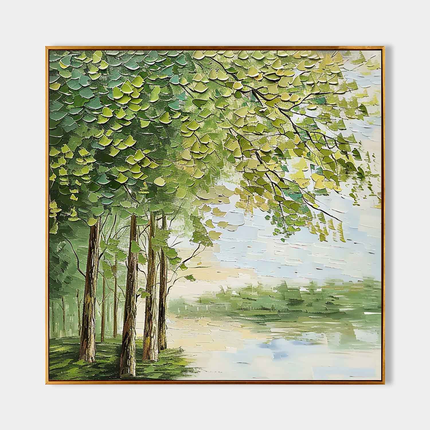 Lakeside Green Trees Texture Painting Lakeside Green Trees Modern Canvas Wall Art Decoration