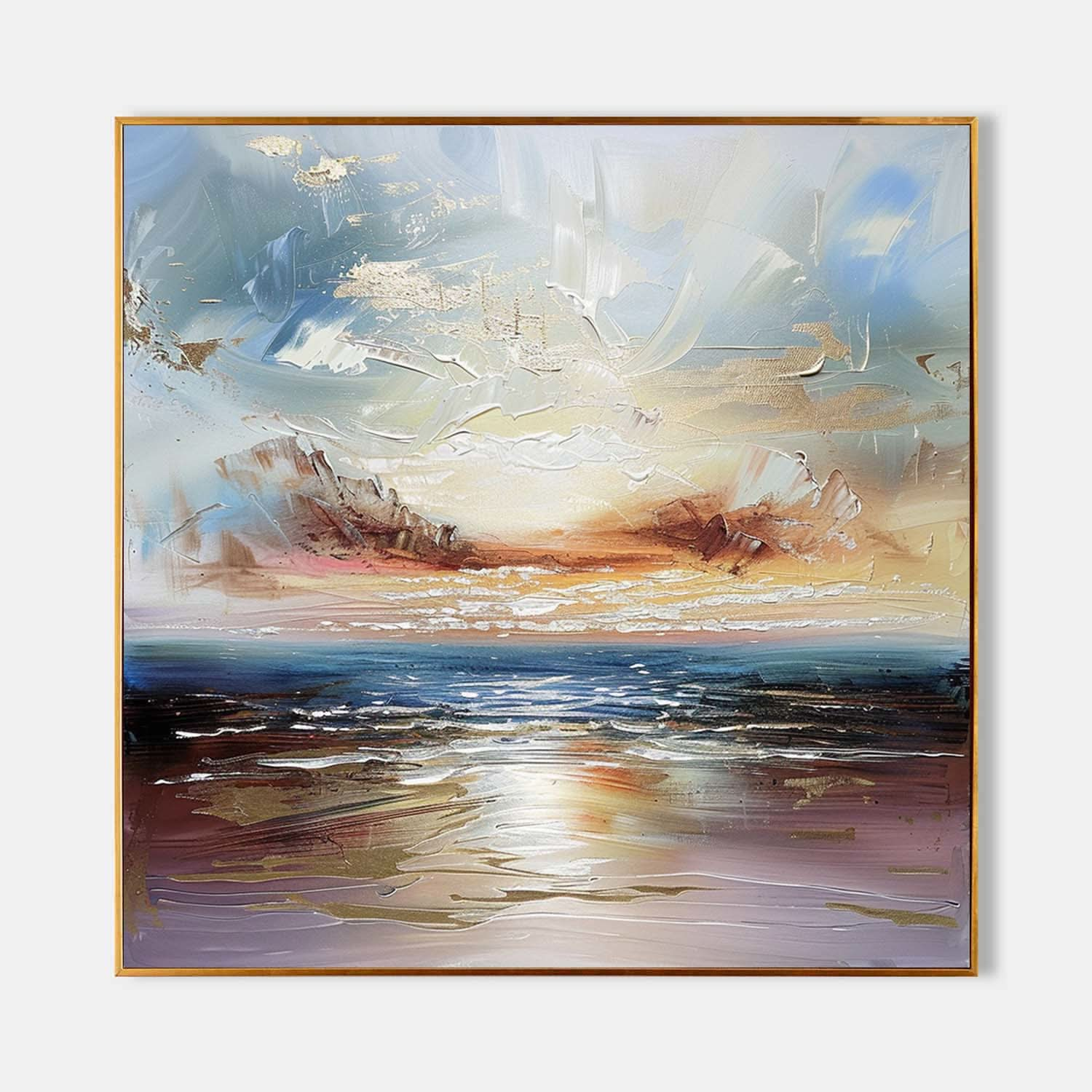 Sea Sunrise Landscape Art For Sale Blue and Gold Sea Sunrise Landscape Abstract Canvas Wall Painting