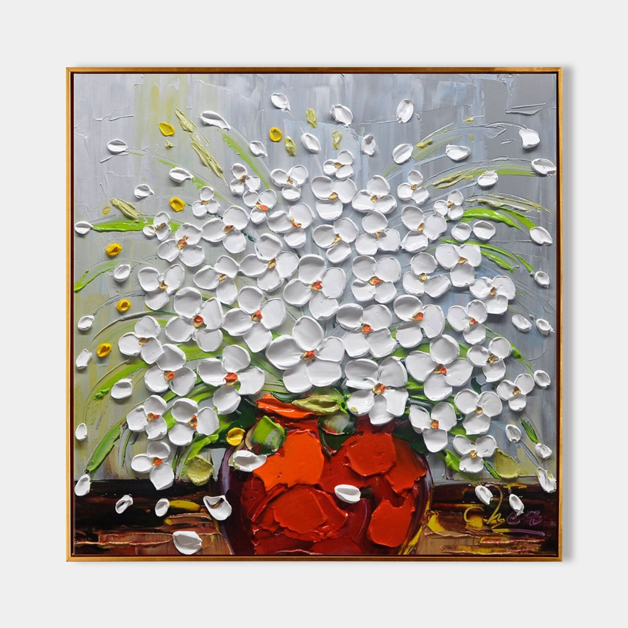 3D White Flowers Canvas Art White Flowers Texture Painting Texture Wall Art Flowers Home Wall Painting