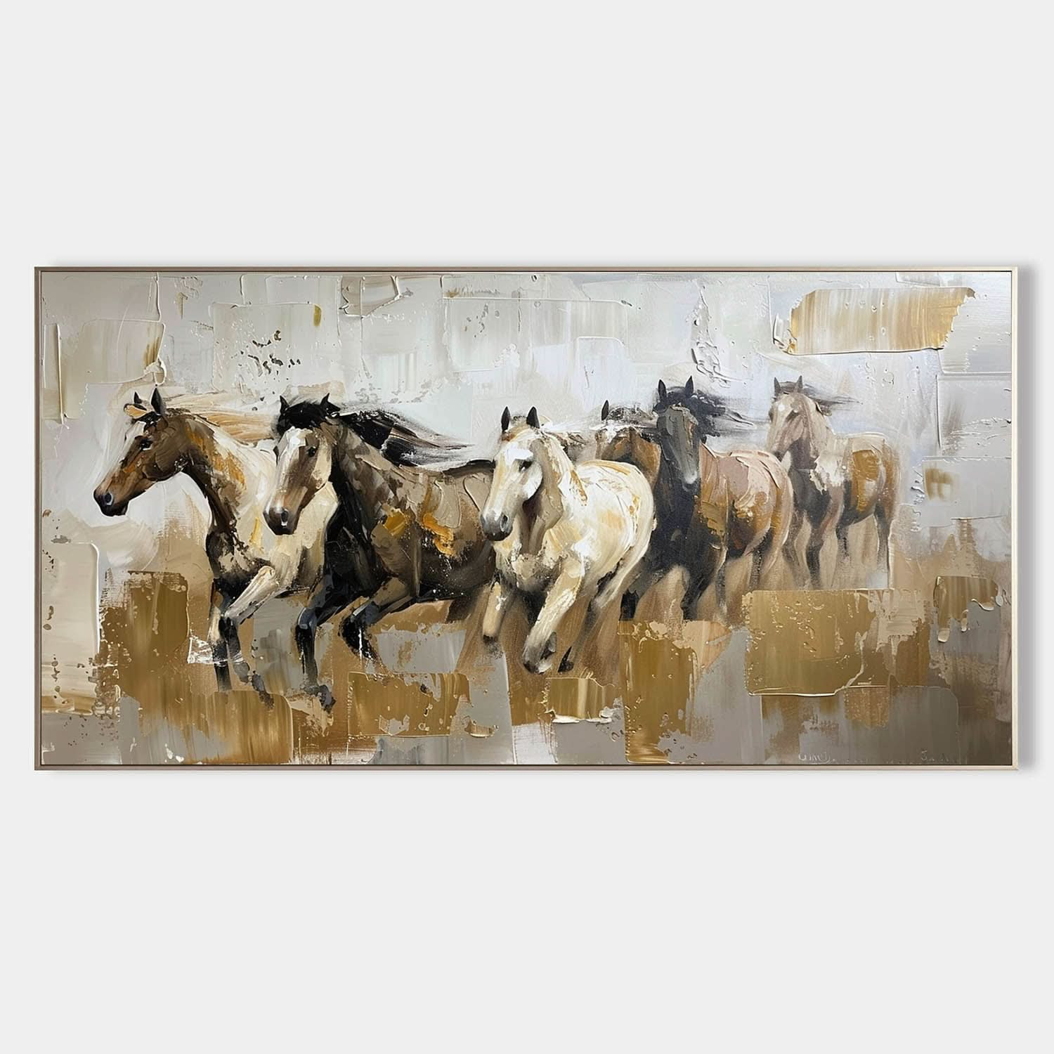 Large Horses Running on the Grassland Living Room Wall Decor Art Horses Running on the Grassland Oil Painting