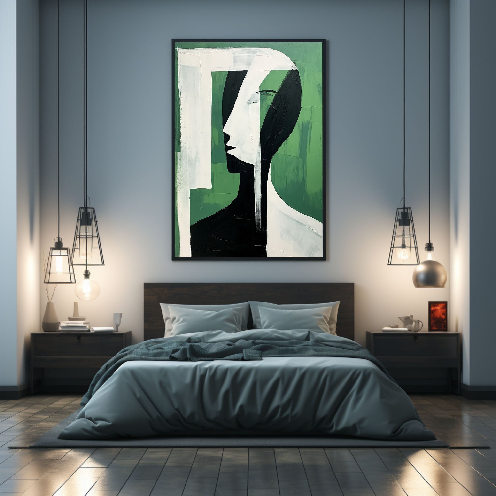 White and Green Abstract Art on Canvas White and Green Minimalist Abstract Wall Painting Texture Art