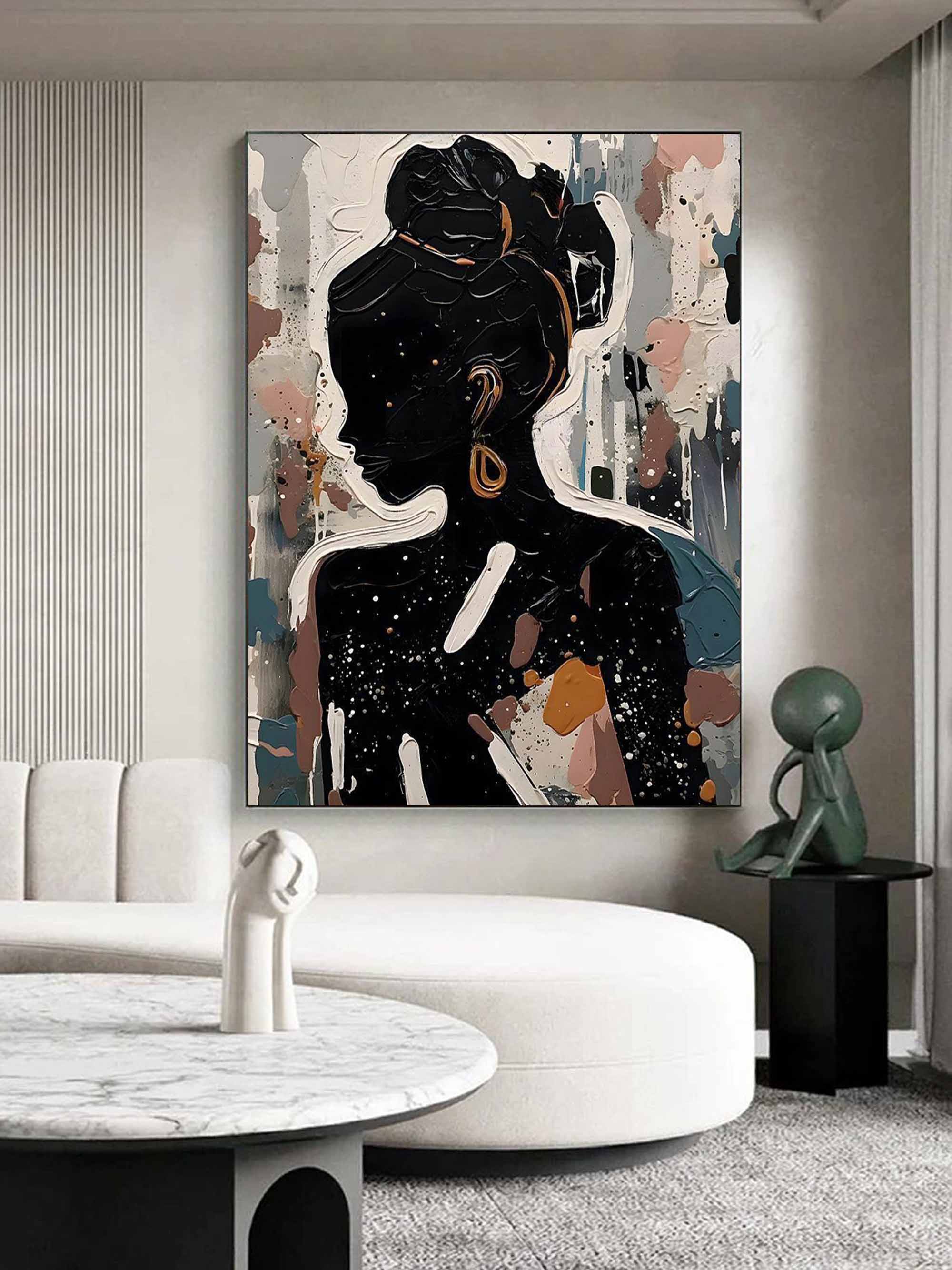 Black Abstract Woman Oil Painting Black Abstract Woman Canvas Art Texture Figure Wall Decor Painting