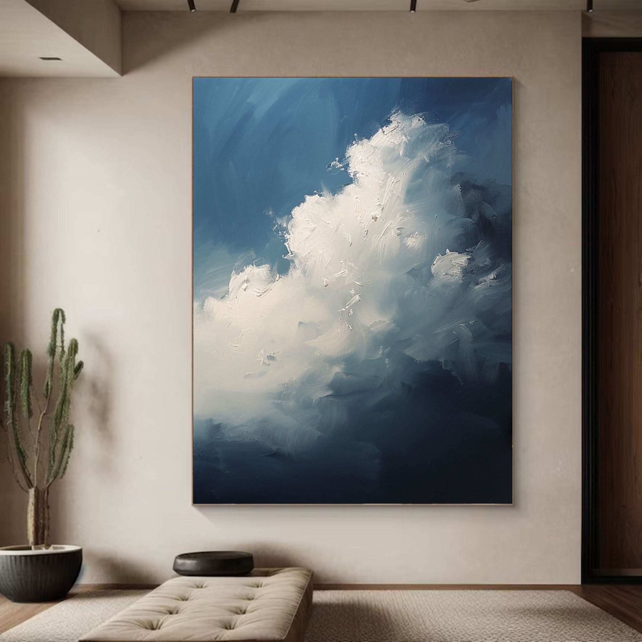 Serene Cloudscape Abstract Art Canvas Modern Sky Painting #OS 015