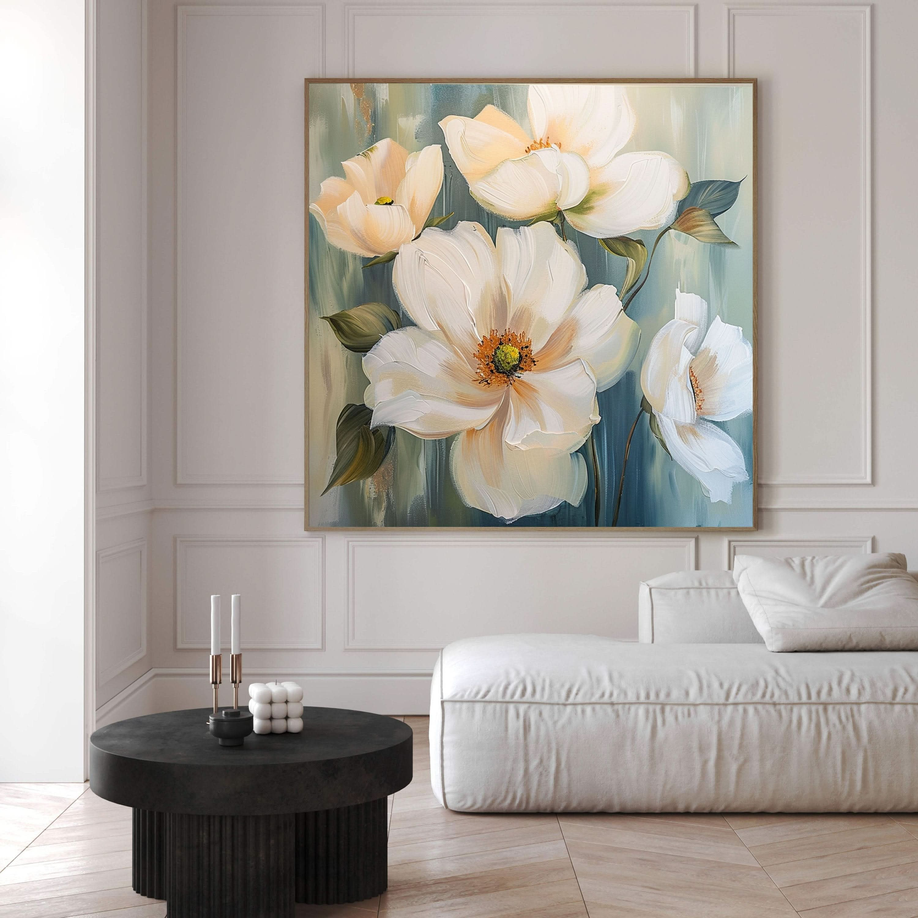 Elegant White Blossoms Canvas Art Serene Floral Wall Decor #FT 030