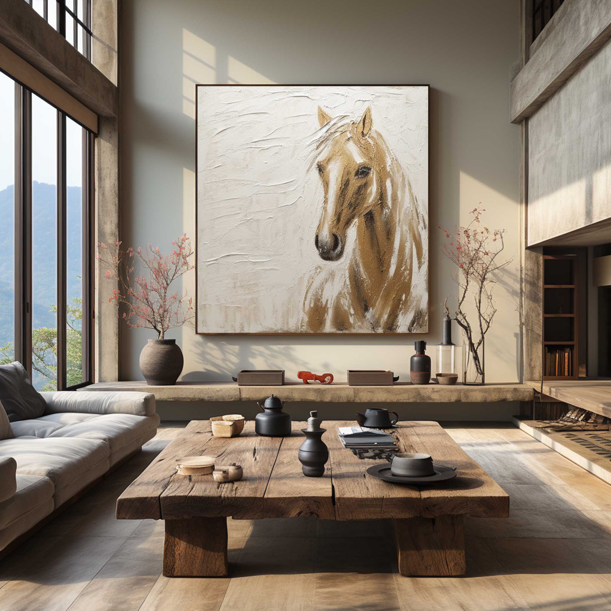 Beige and Brown Horse Texture Painting Wabi Sabi Art Horse Canvas Wall Art Neutral Minimalist Painting