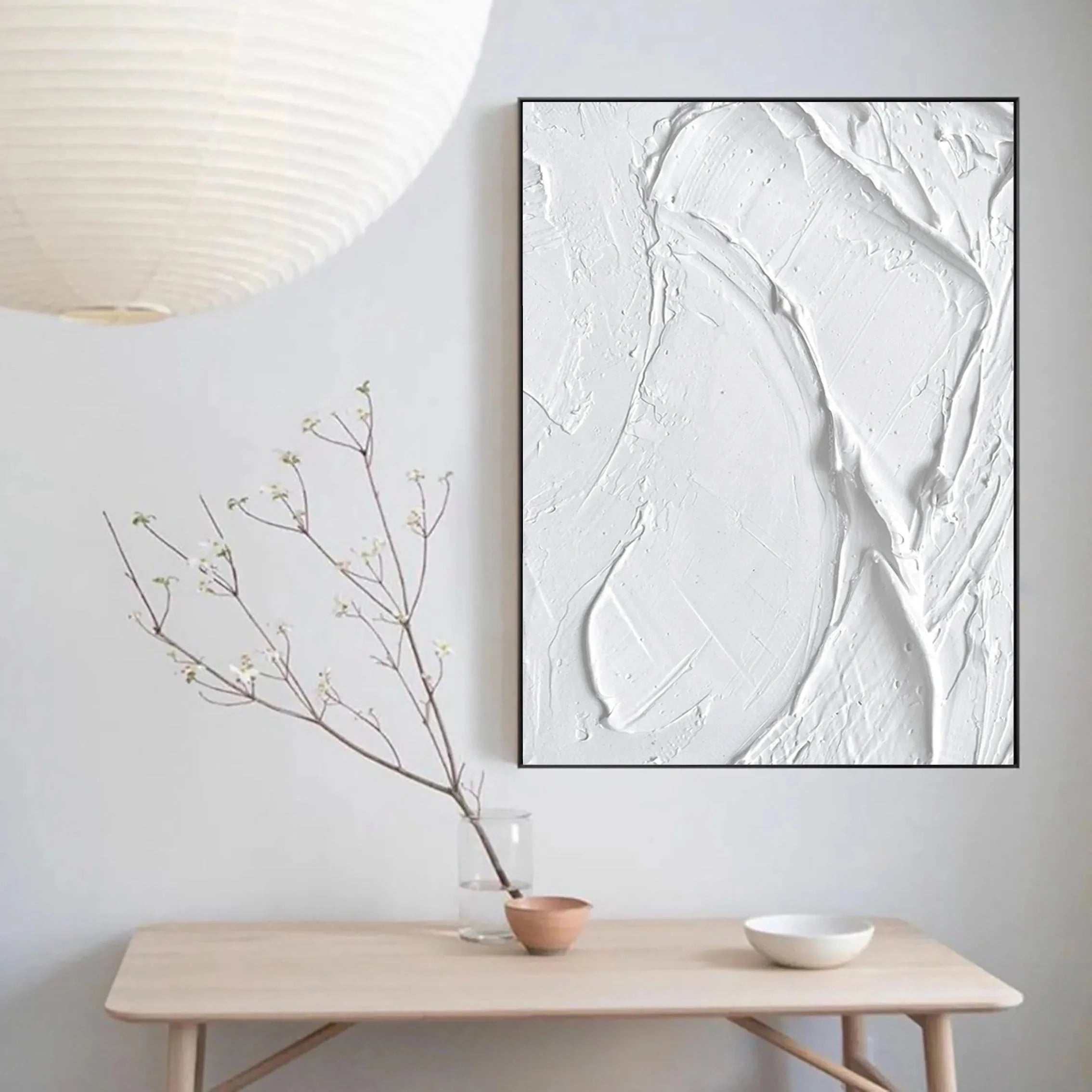 White 3D Textured Plaster Art Painting on Canvas Minimalist Room Decor