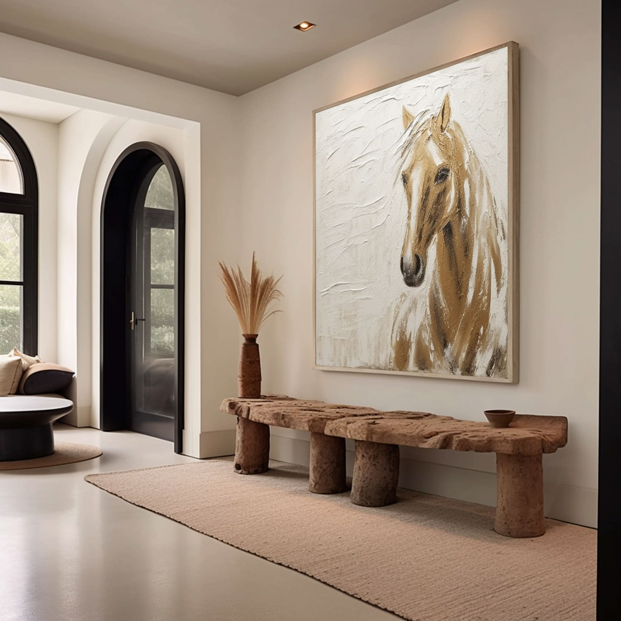 Beige and Brown Horse Texture Painting Wabi Sabi Art Horse Canvas Wall Art Neutral Minimalist Painting