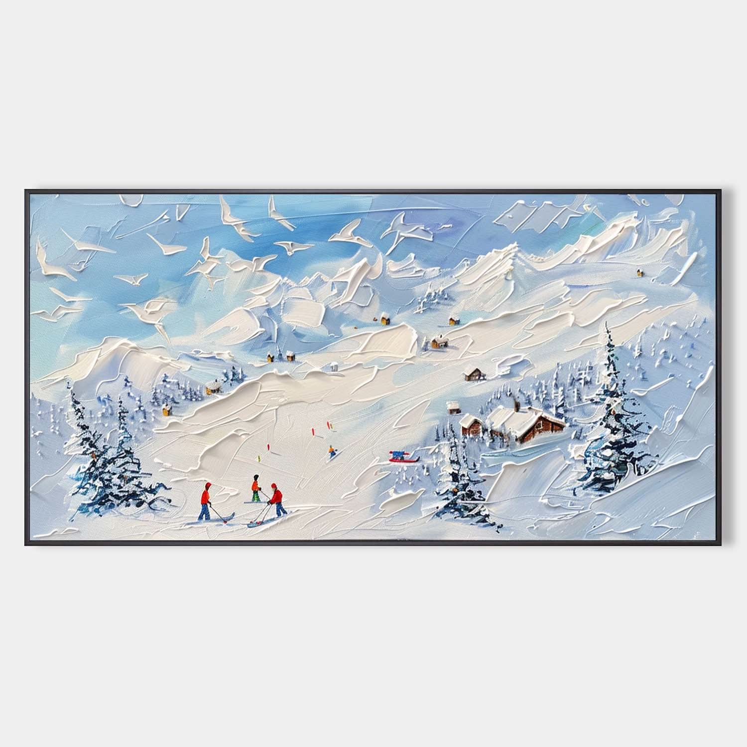 Large 3D White and Blue Snow Mountain Landscape Texture Painting Snow Mountain Texture Canvas Wall Art Decorative Painting