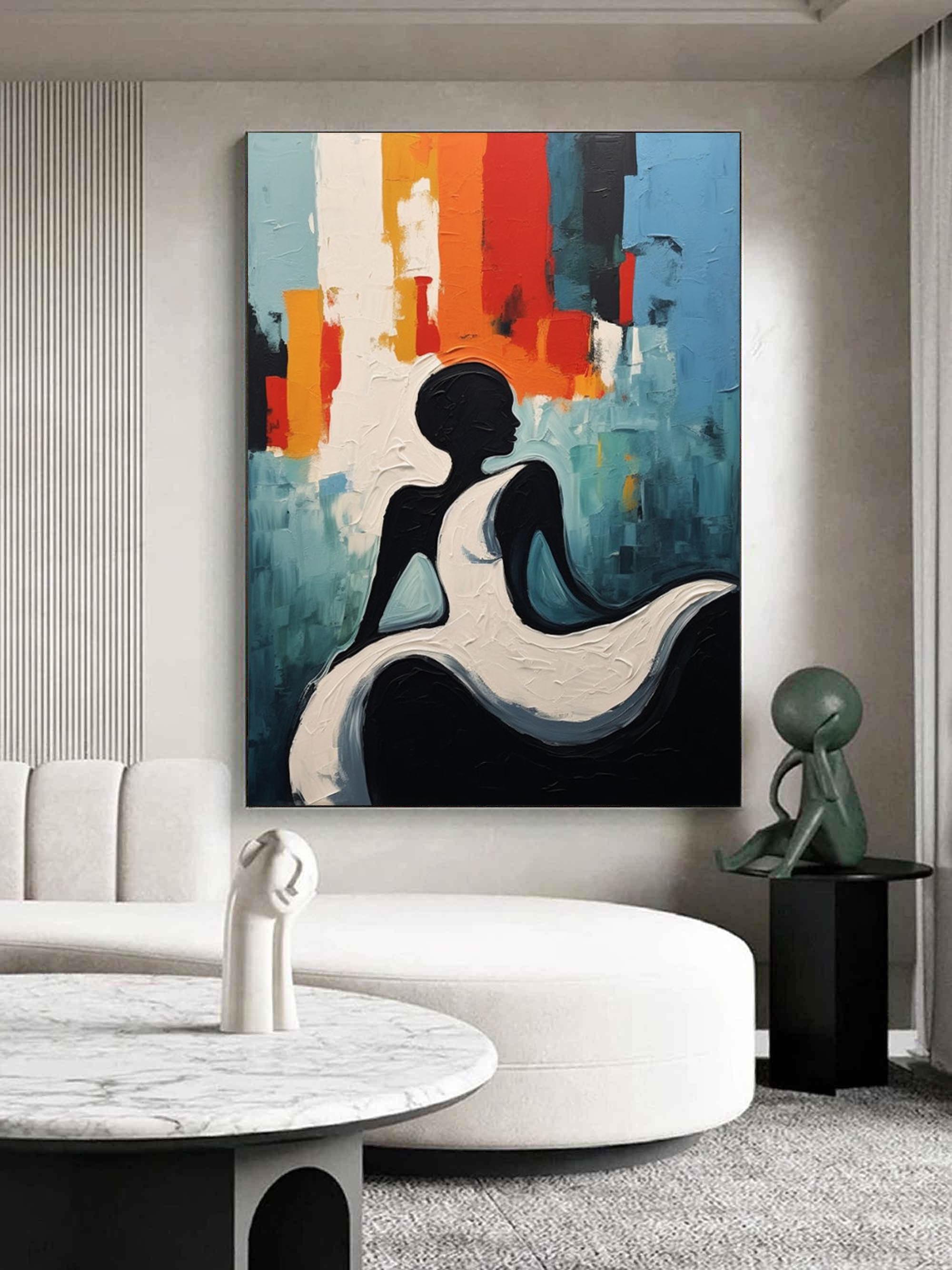 Abstract Woman Wearing Skirt Texture Canvas Art Colorful Abstract Woman Texture Wall Decor Painting