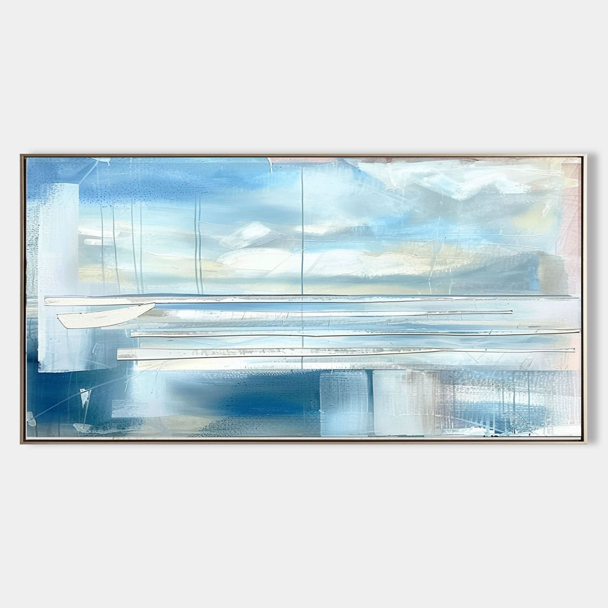 Large White and Light Blue Abstract Canvas Art for Sale White and Light Blue Abstract Wall Painting