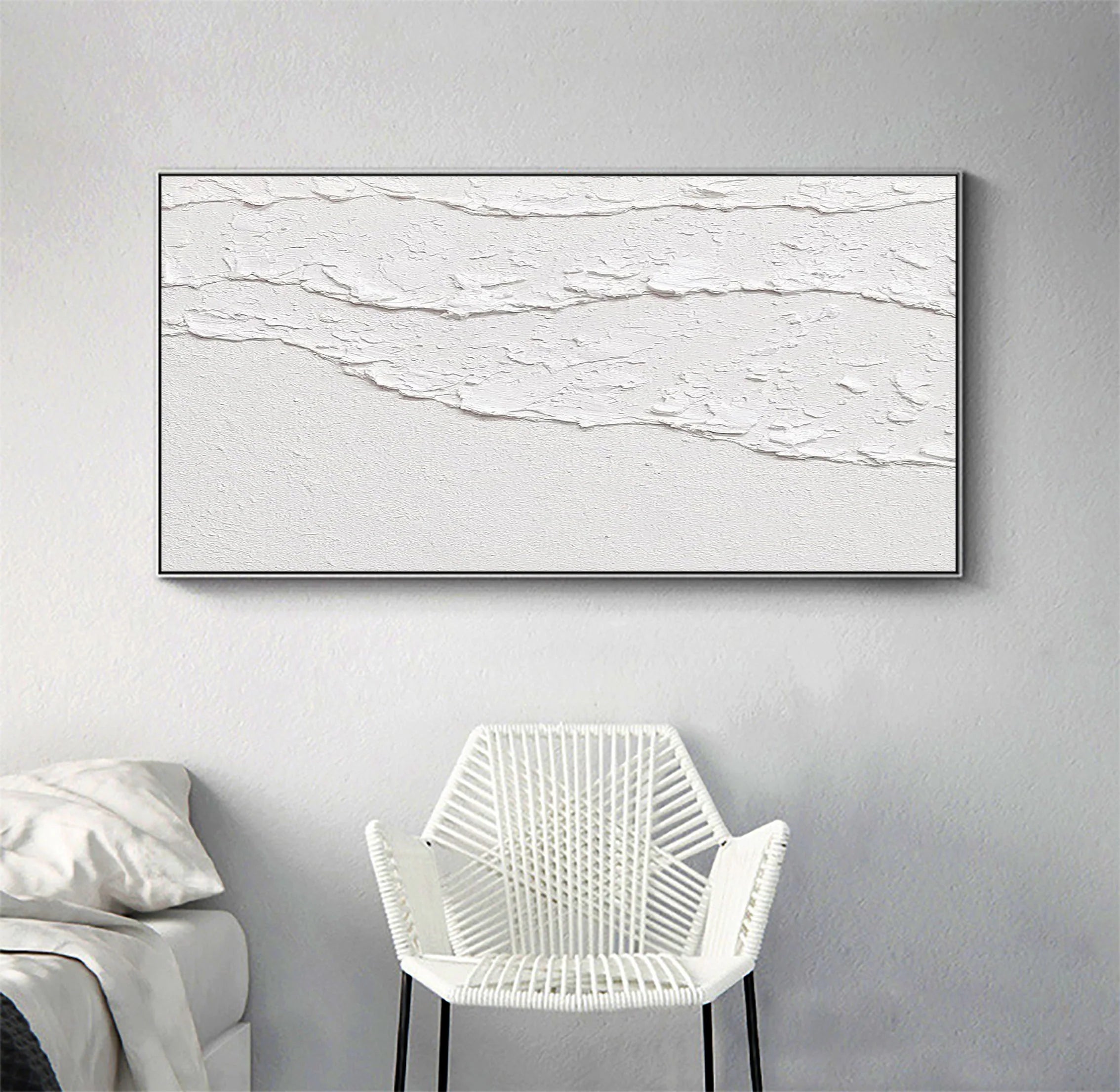 White Minimalist Plaster Art Painting for Room Decor