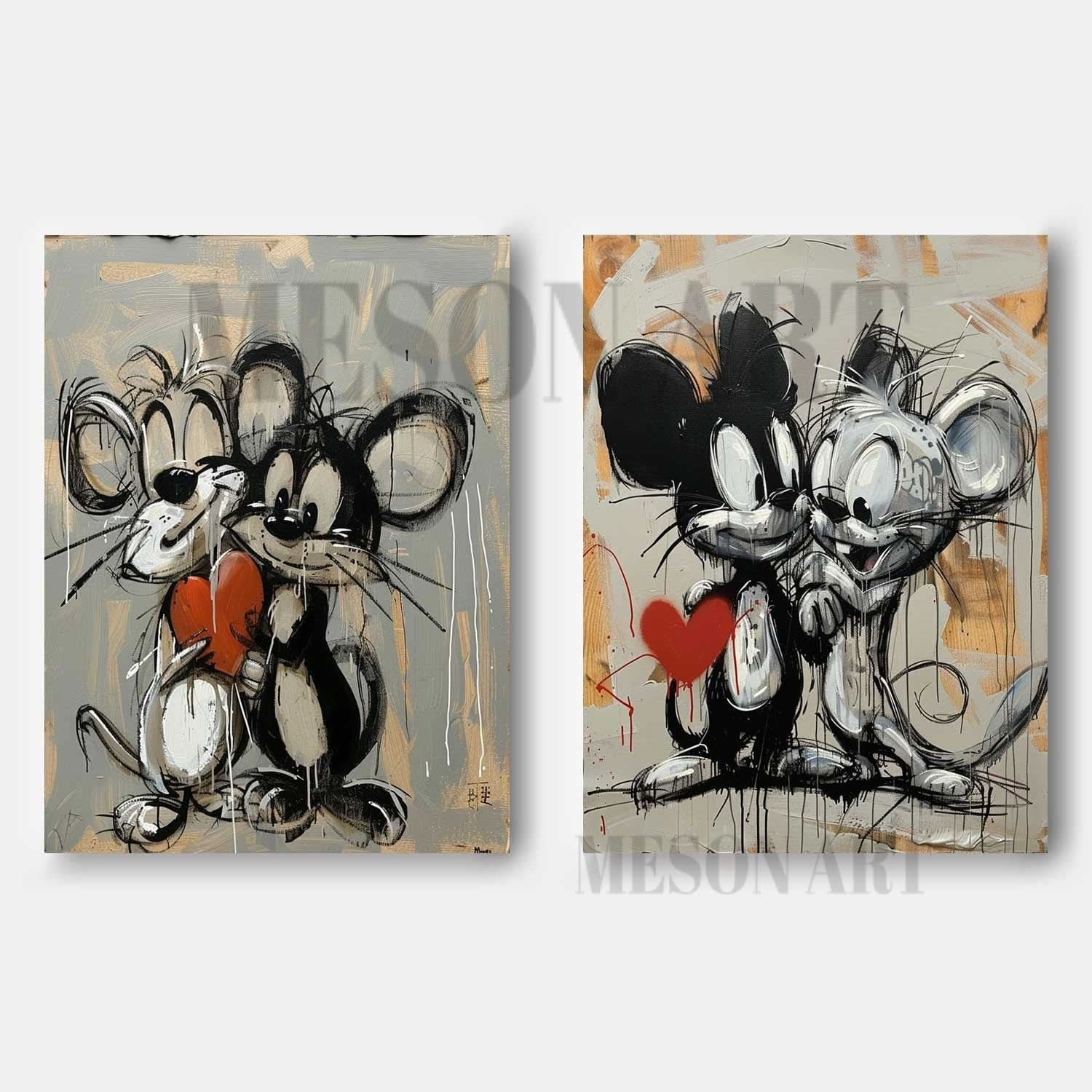 Mickey Mouse Graffiti Canvas Art Set of 2 Mickey Mouse Wall Art Mickey Mouse Graffiti Cartoon Painting Set of 2