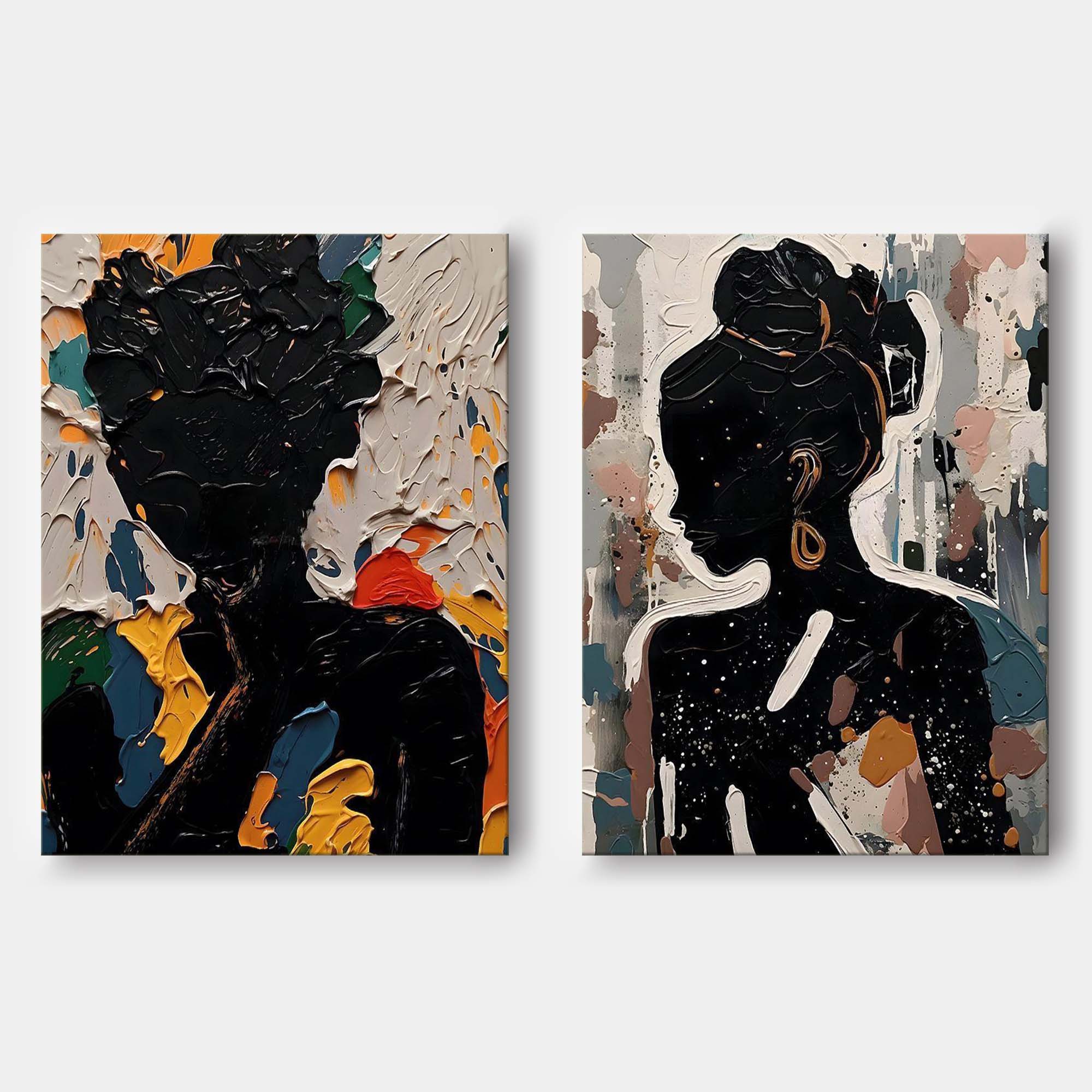 Abstract Female Canvas Oil Painting Set of 2 Bedroom Abstract Woman Textured Wall Decoration Painting