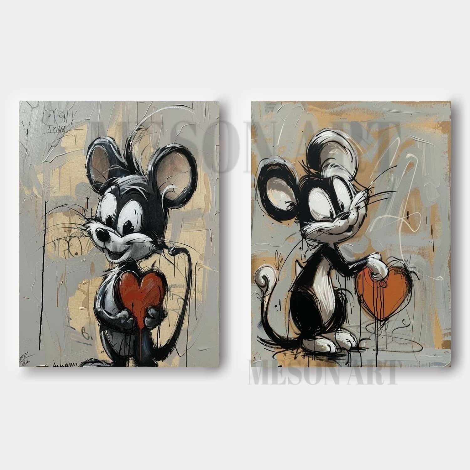 Set of 2 Mickey Mouse Graffiti Art for Sale Mickey Mouse Canvas Wall Art Mickey Mouse Cartoon Painting