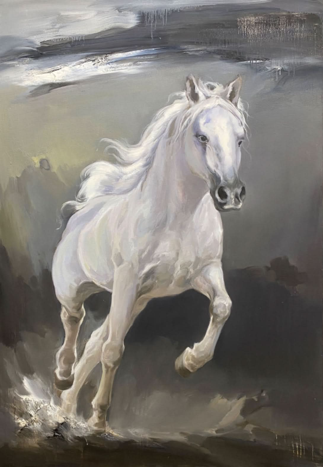 Large White Horse Abstract and Realistic Oil Painting White Horse Realistic Canvas Art Horse Wall Art Decoration