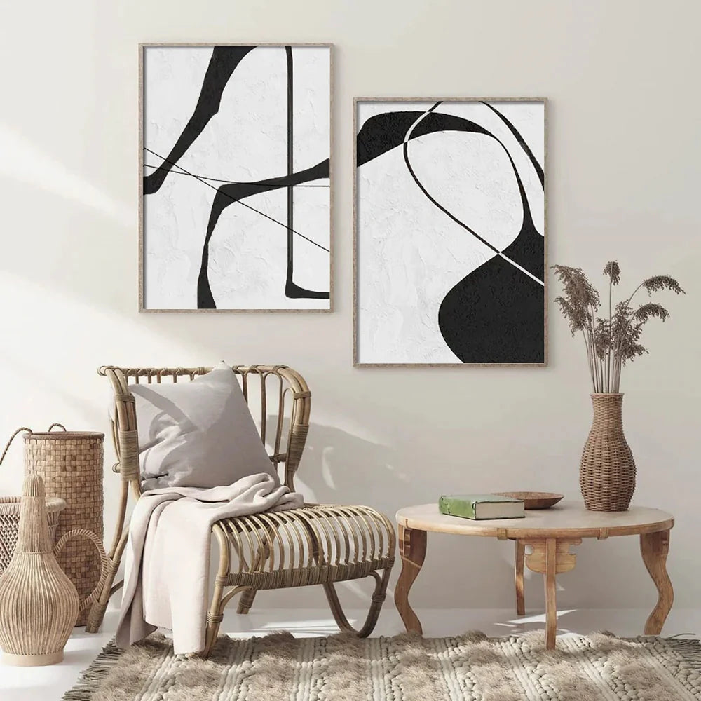 White & Black Wabi Sabi Abstract Wall Art #WS326