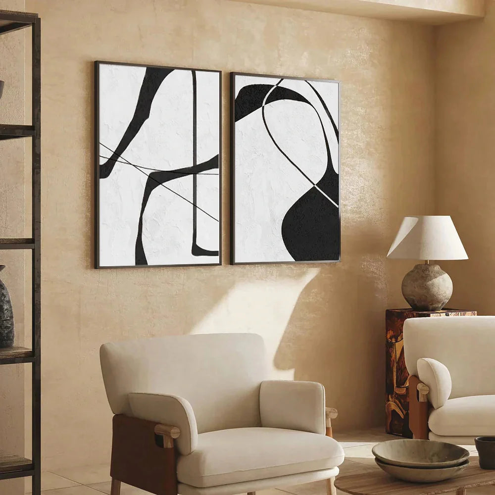 White & Black Wabi Sabi Abstract Wall Art #WS326