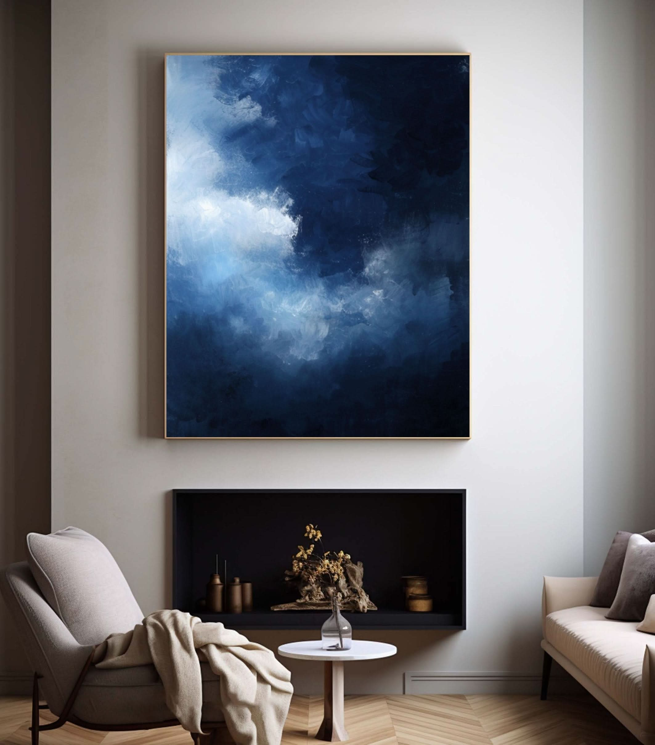 Serene Cloudscape Abstract Art Canvas Modern Sky Painting #OS 016