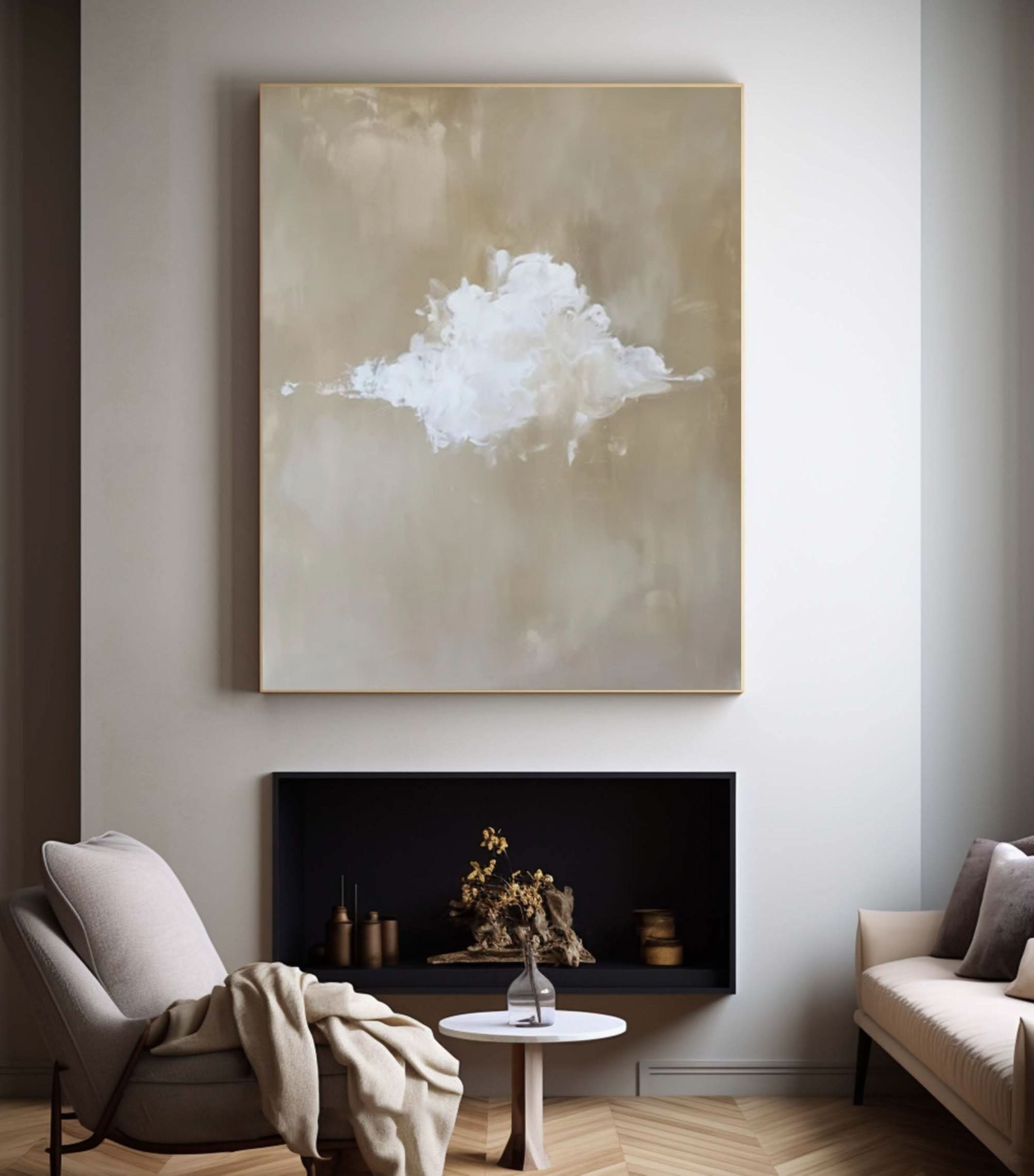 Tranquil Cloud Wall Art - Neutral Toned Canvas #OS 009