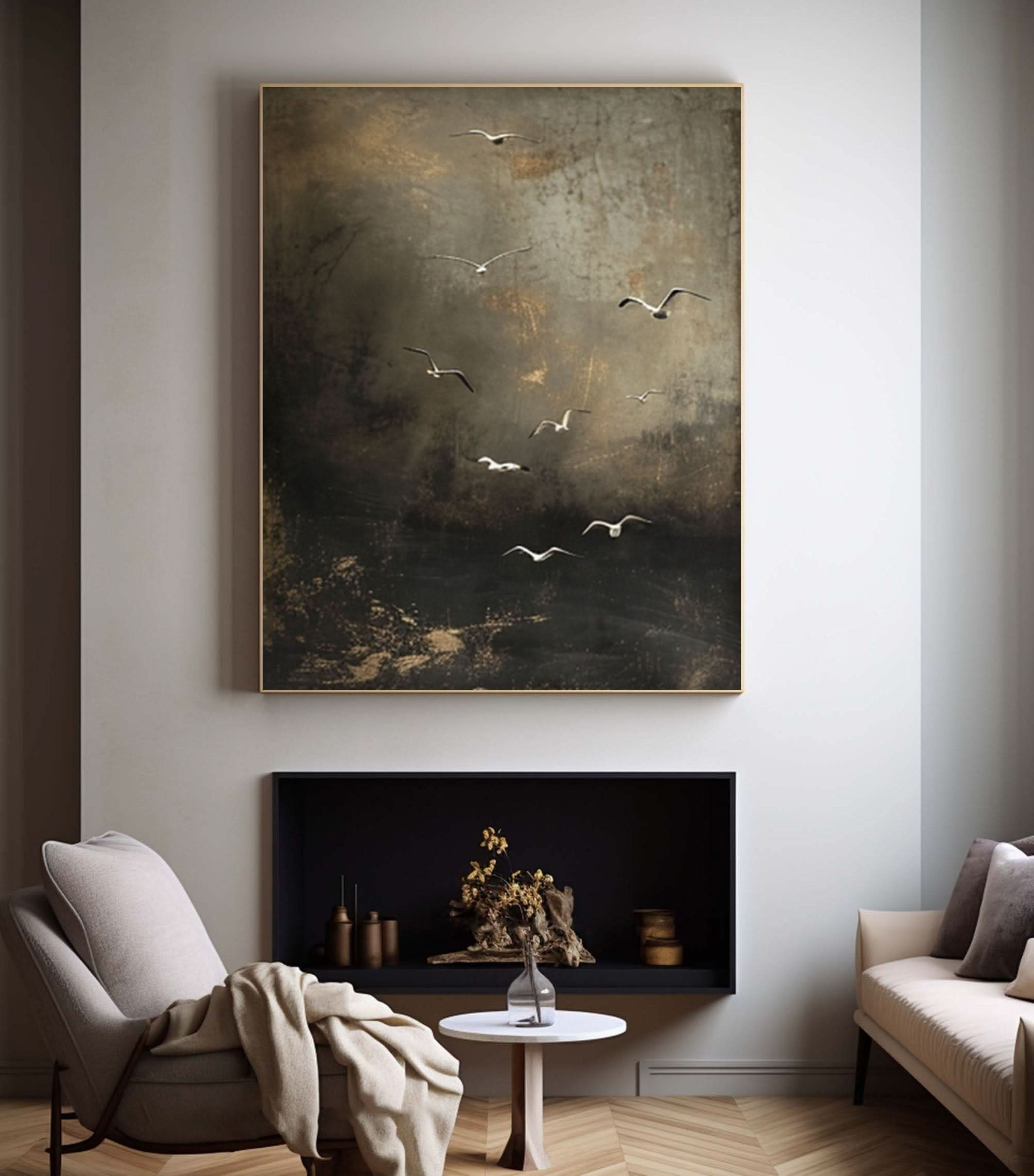 Nocturnal Birds Abstract Painting Modern Home Wall Decor #BM 059