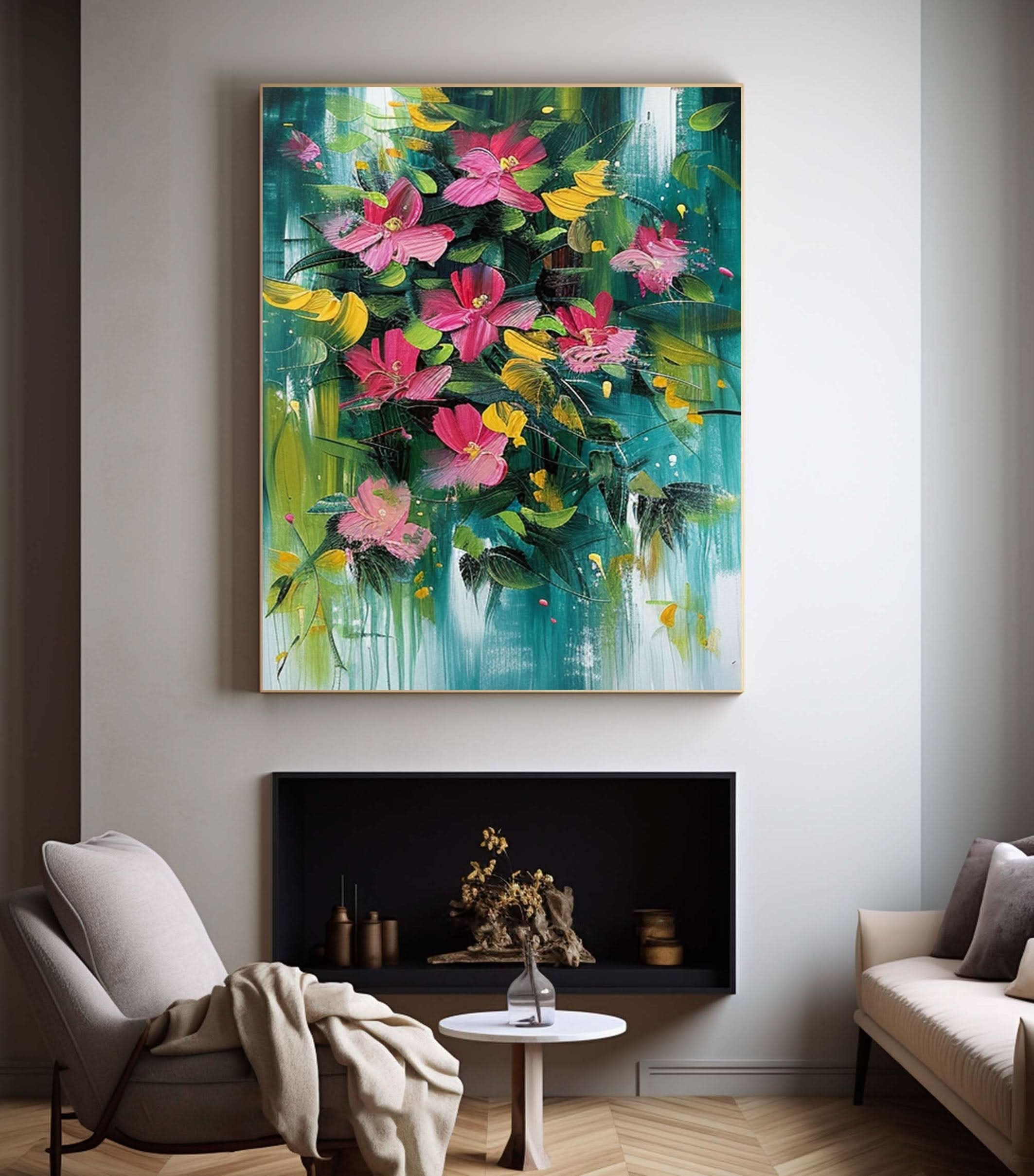 Botanical Beauty Canvas Print Colorful Abstract Floral Art #FT 016