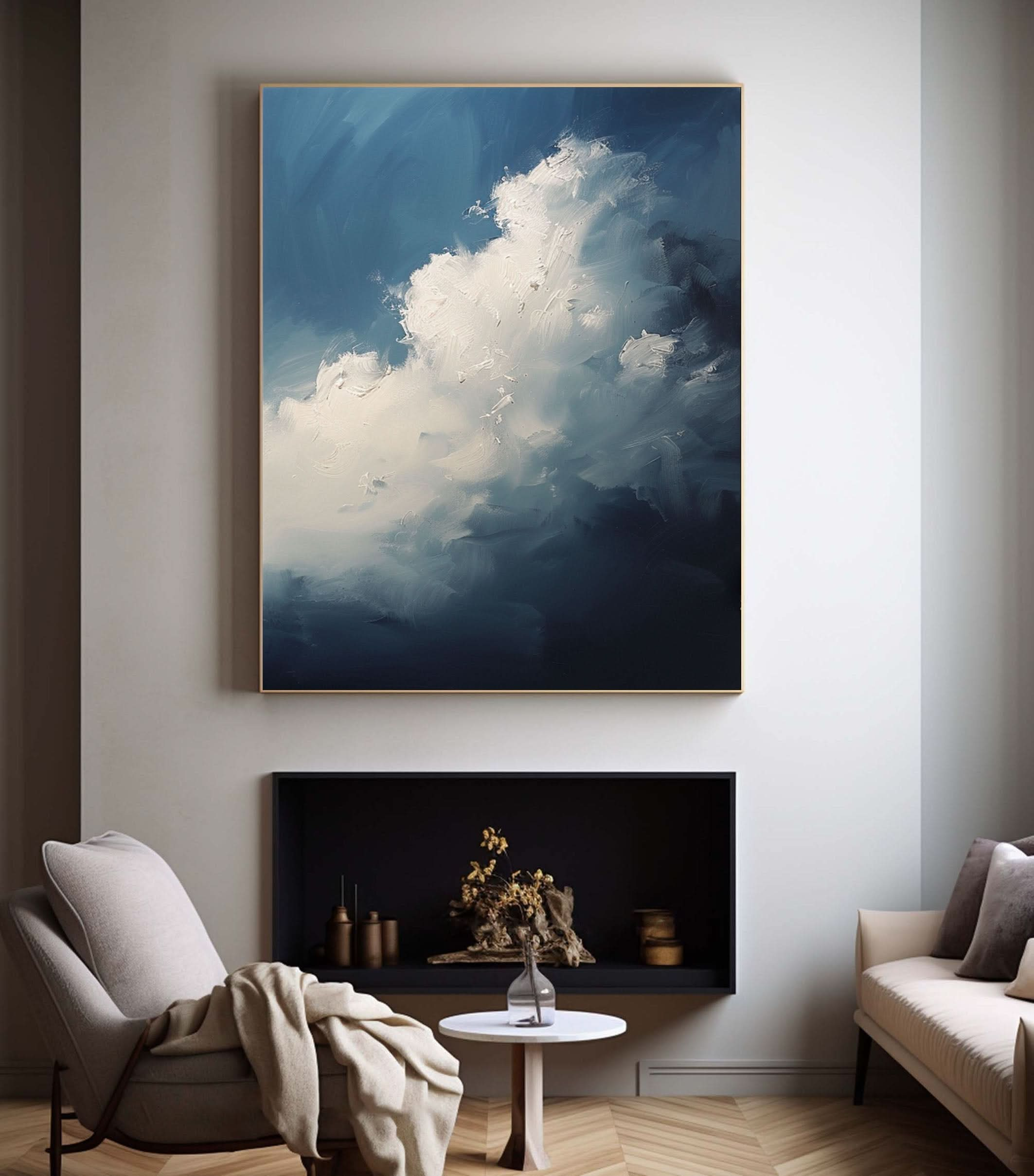 Serene Cloudscape Abstract Art Canvas Modern Sky Painting #OS 015