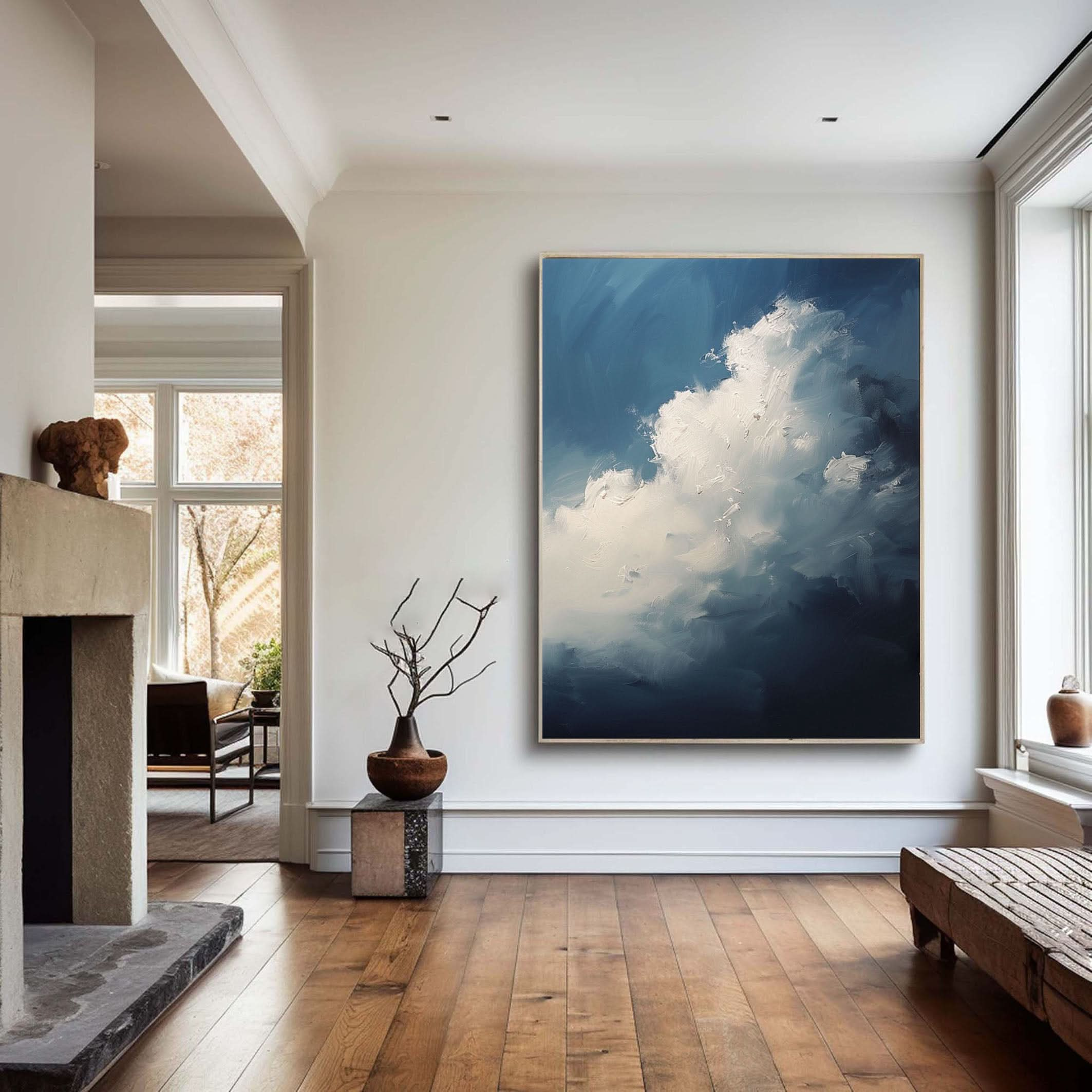 Serene Cloudscape Abstract Art Canvas Modern Sky Painting #OS 015