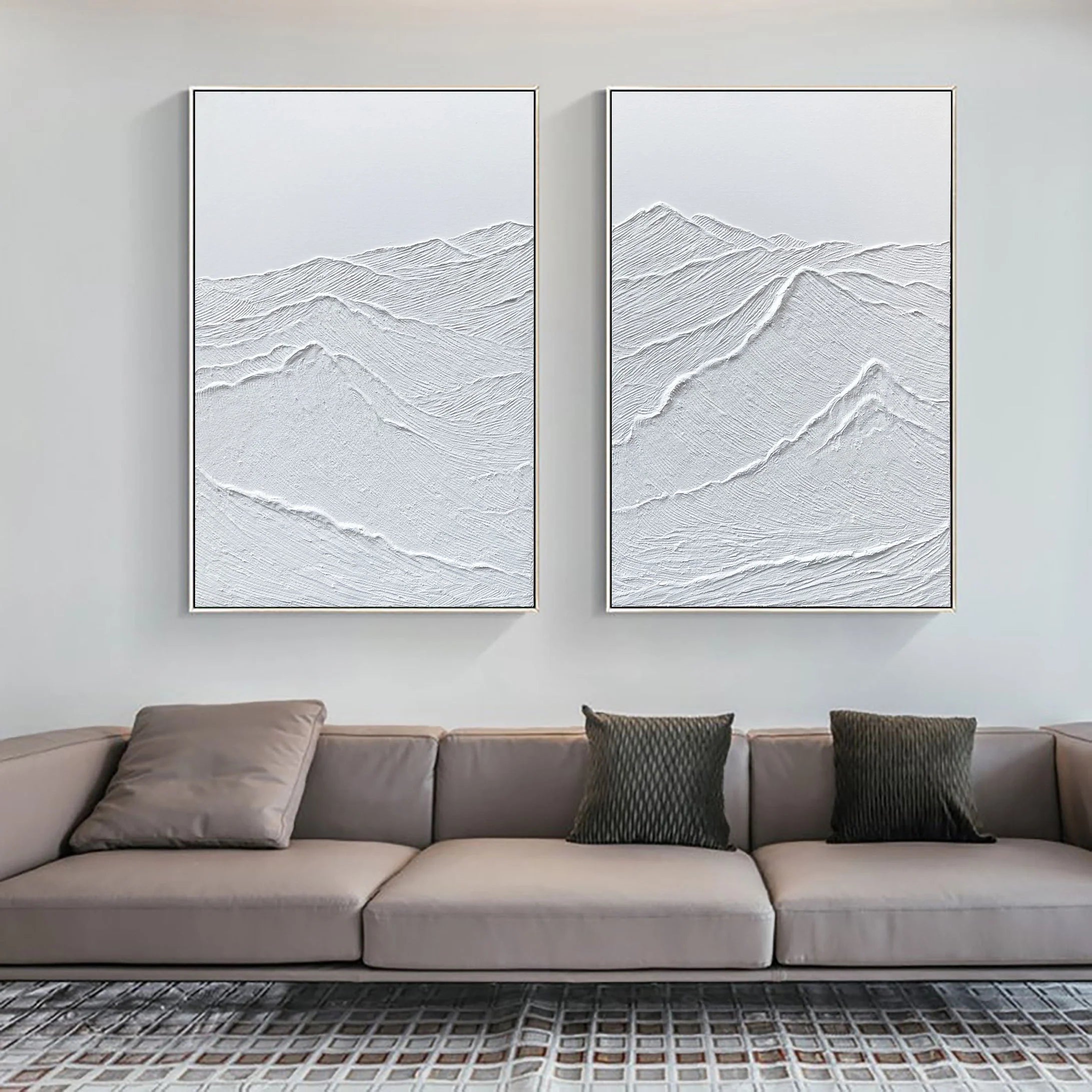 Set of 2 White Textured Plaster Painting for Bedroom/Living Room