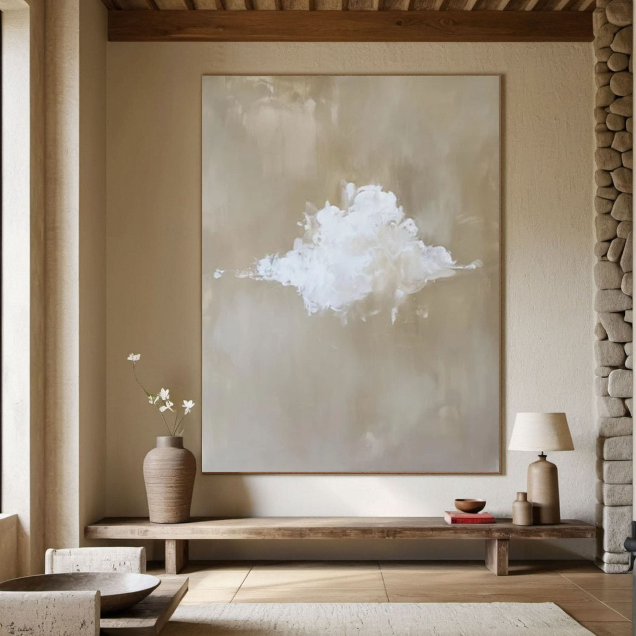 Tranquil Cloud Wall Art - Neutral Toned Canvas #OS 009